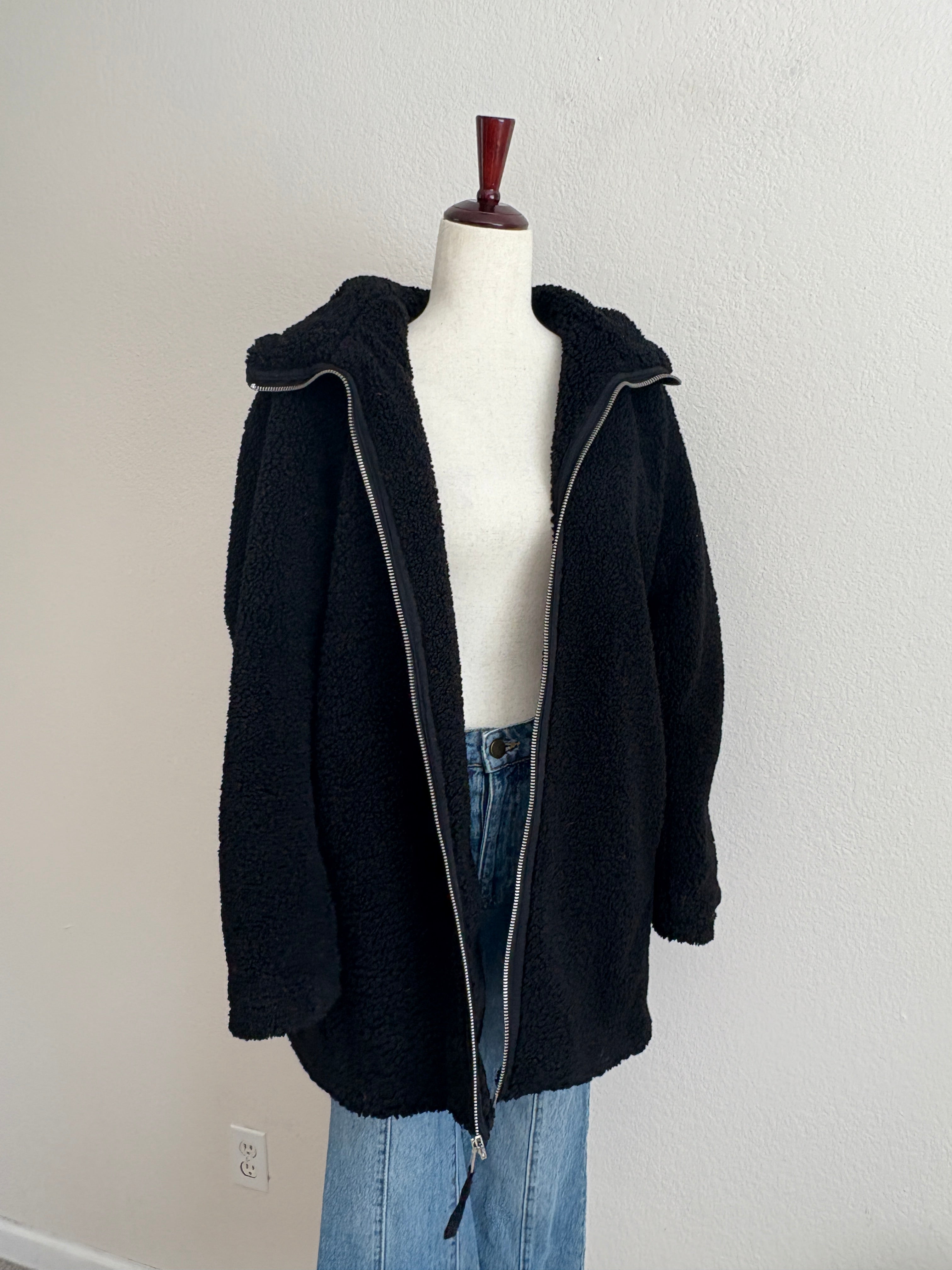 GAP Black Sherpa Hooded Coat (M)