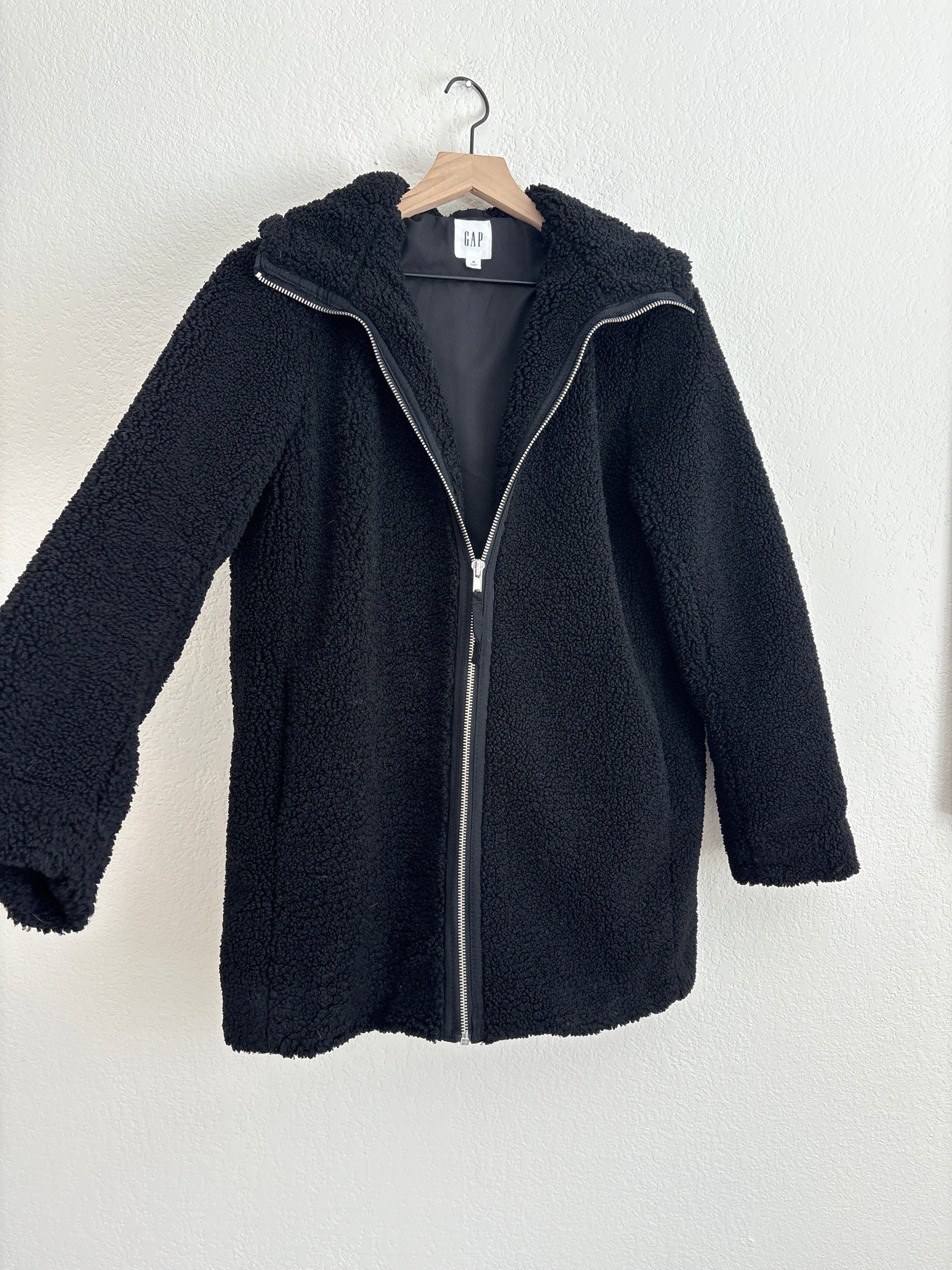 GAP Black Sherpa Hooded Coat (M)