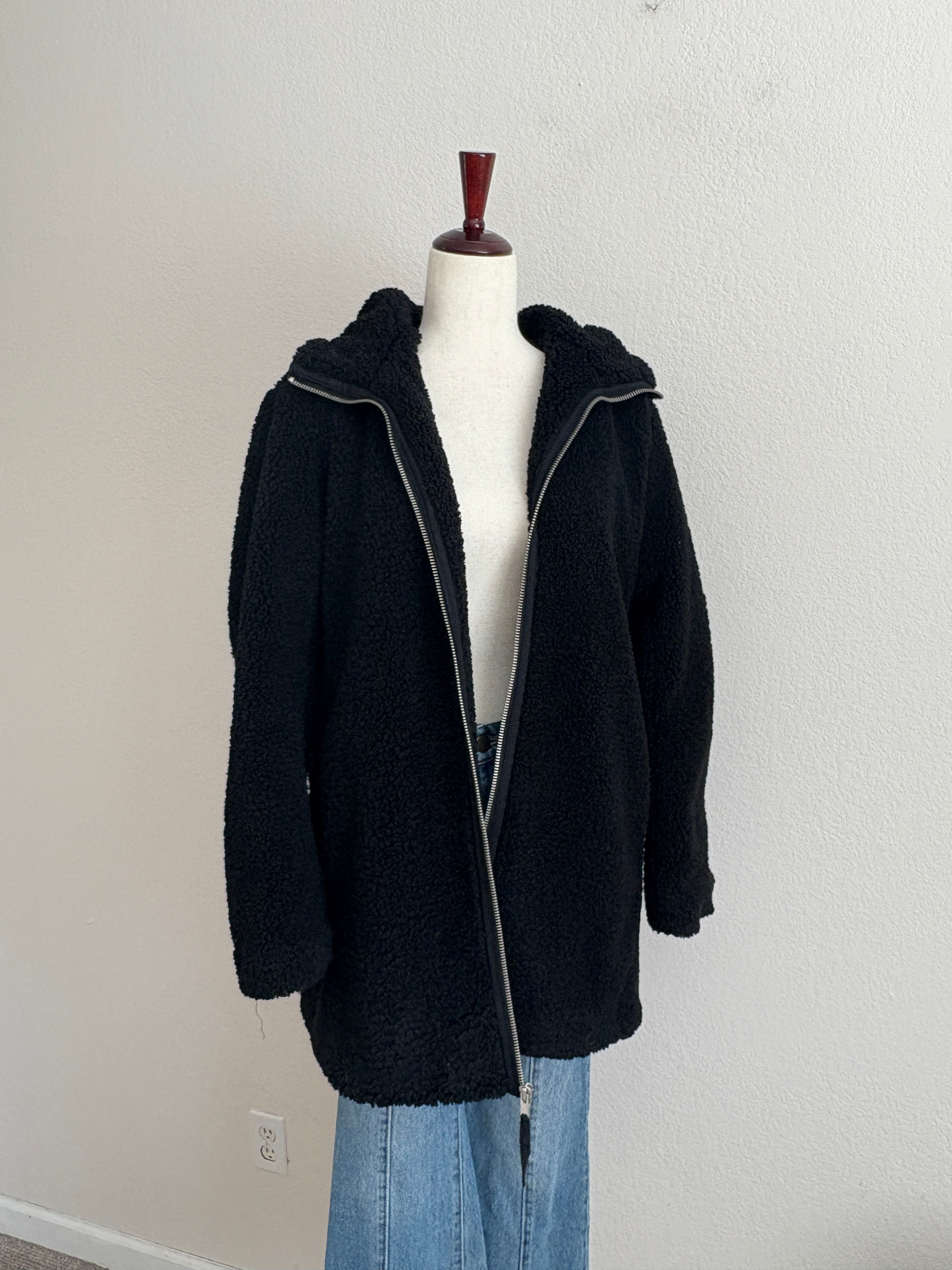 GAP Black Sherpa Hooded Coat (M)