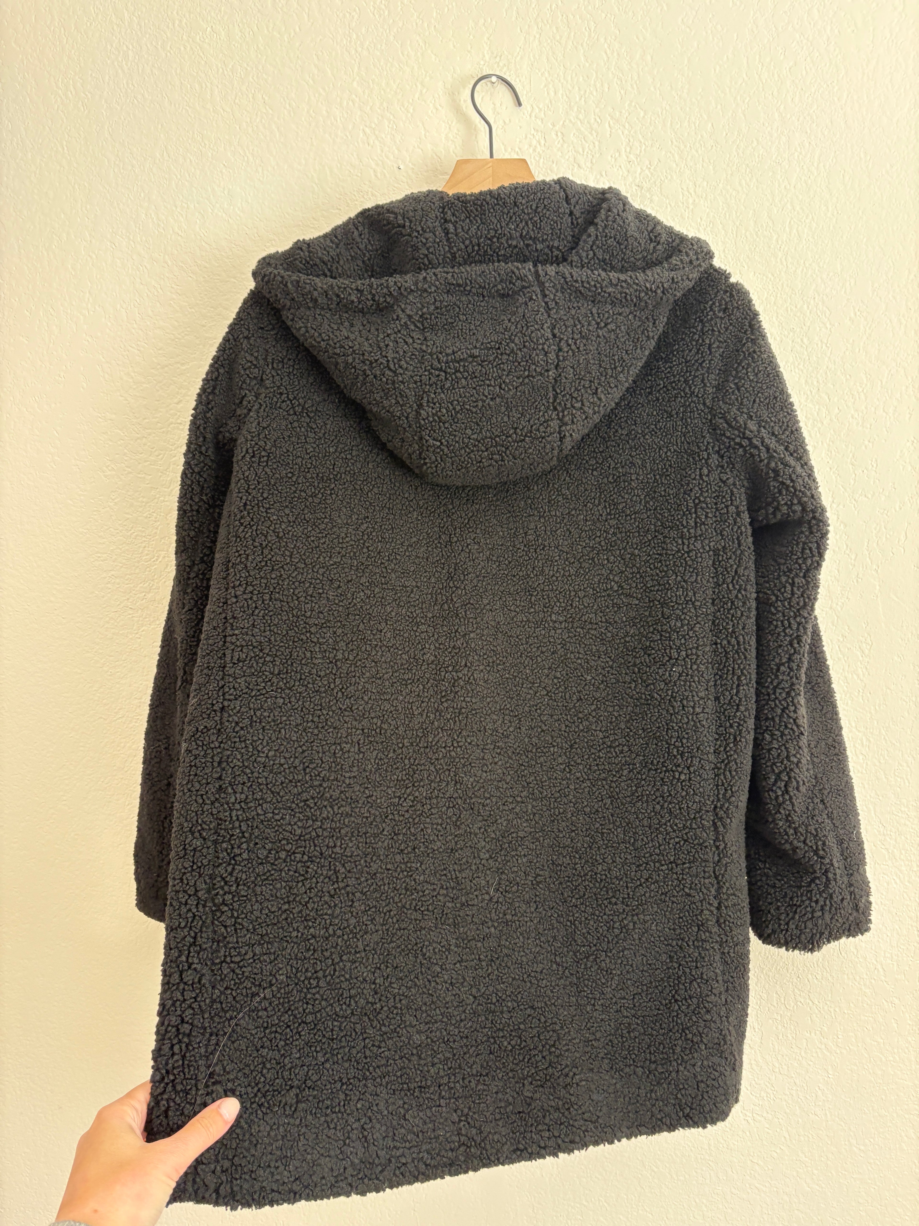 GAP Black Sherpa Hooded Coat (M)
