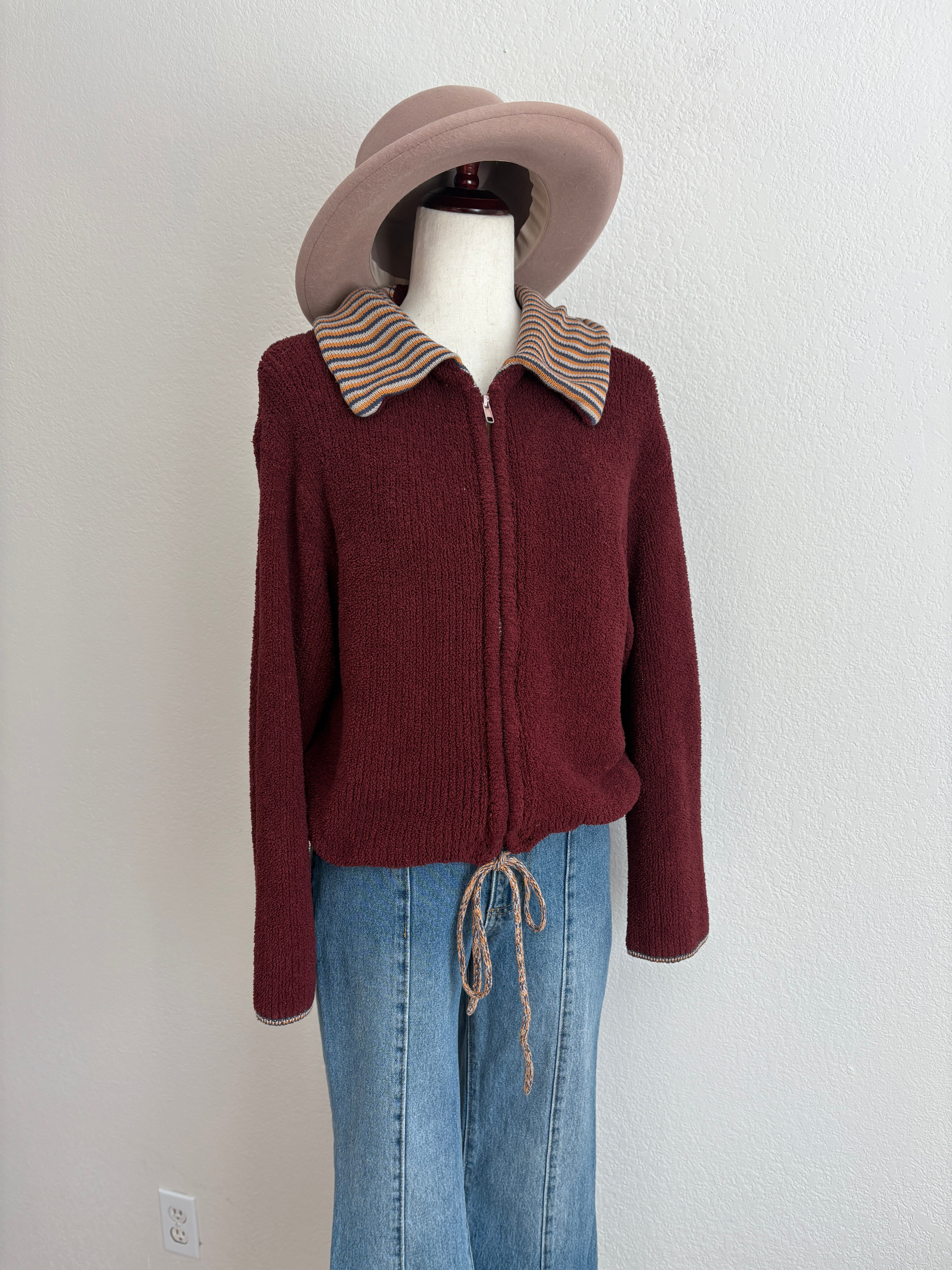Urban Outfitters Striped Teddy Zip Up Jacket (M)