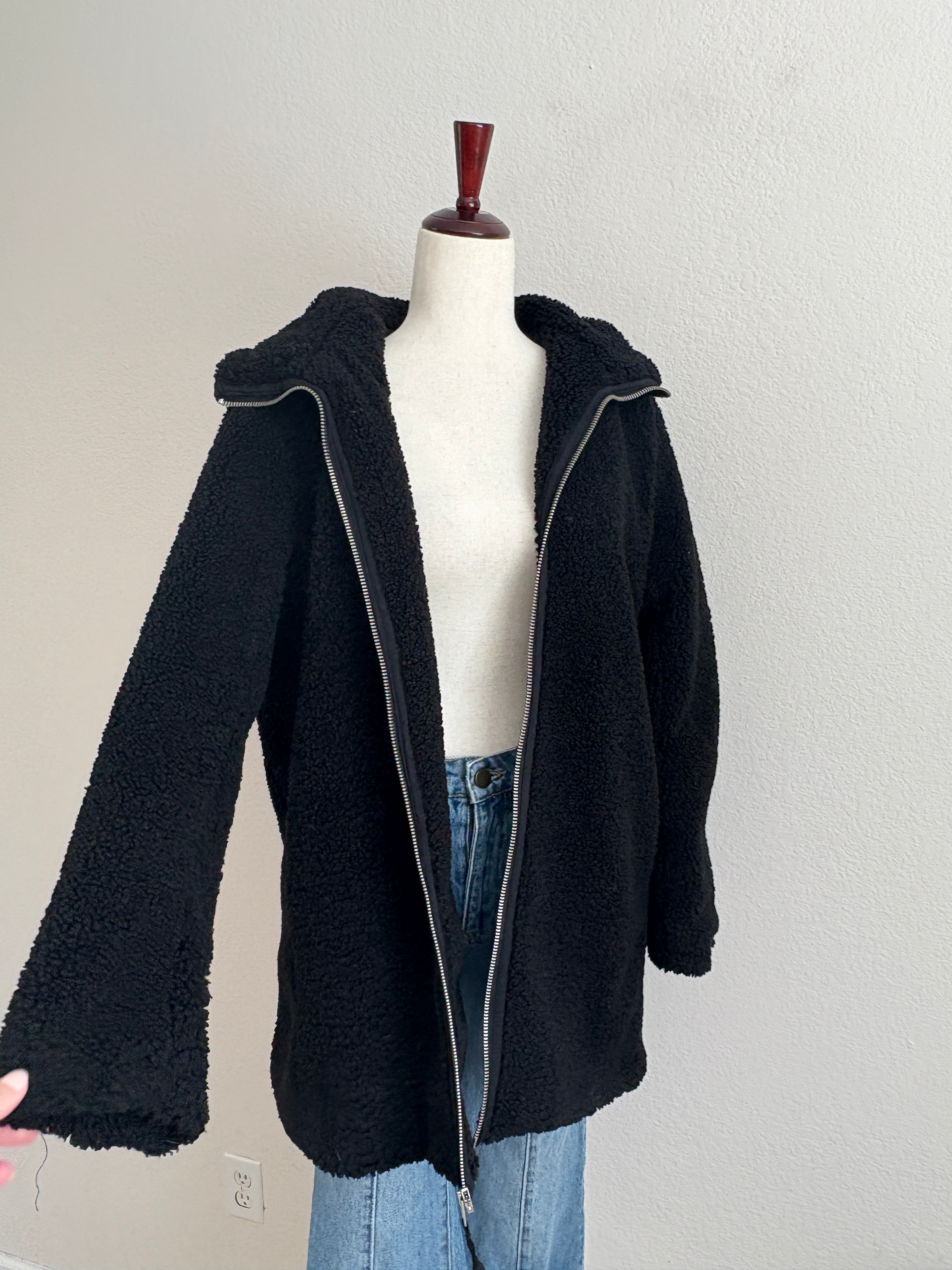 GAP Black Sherpa Hooded Coat (M)