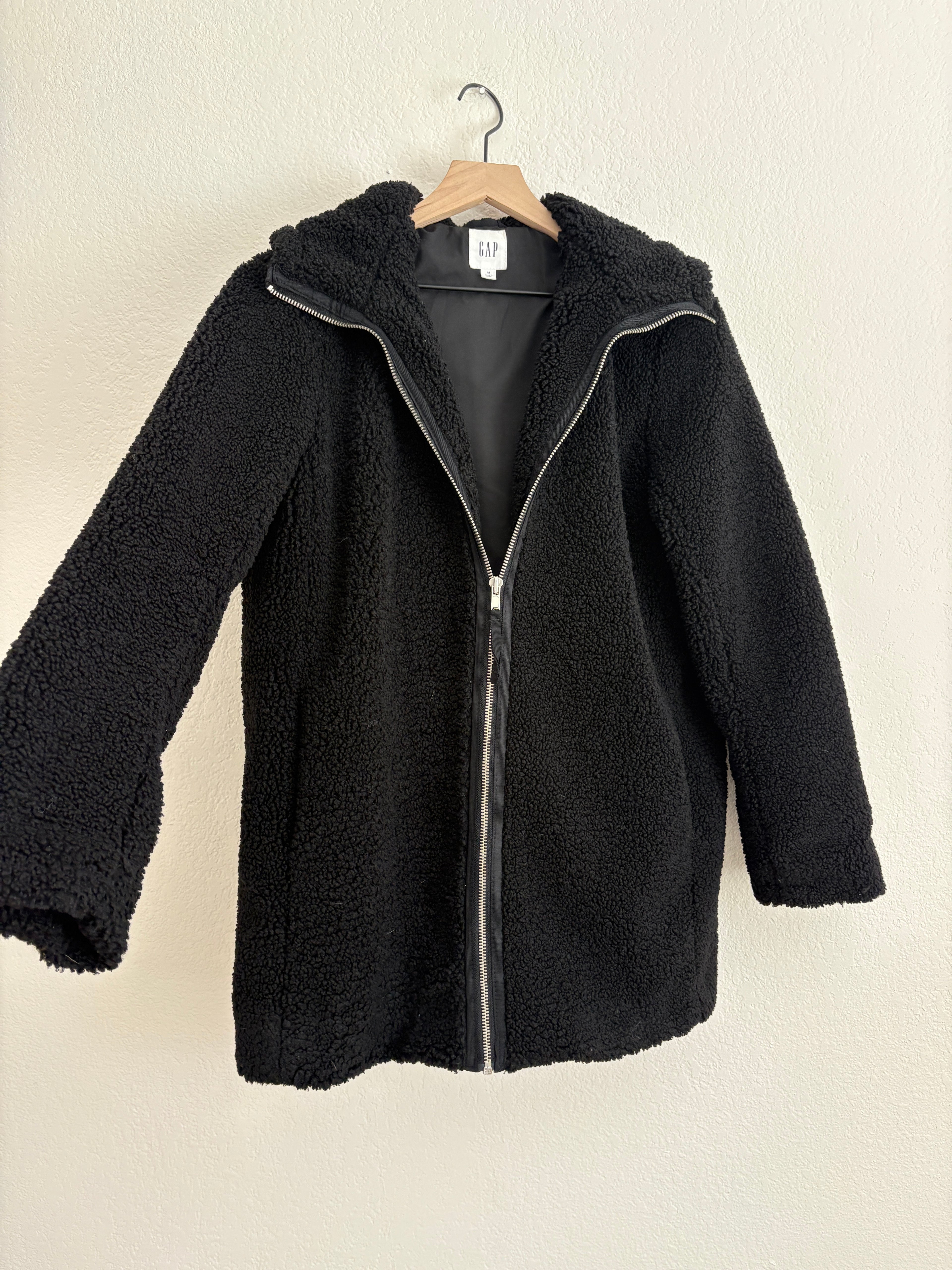 GAP Black Sherpa Hooded Coat (M)