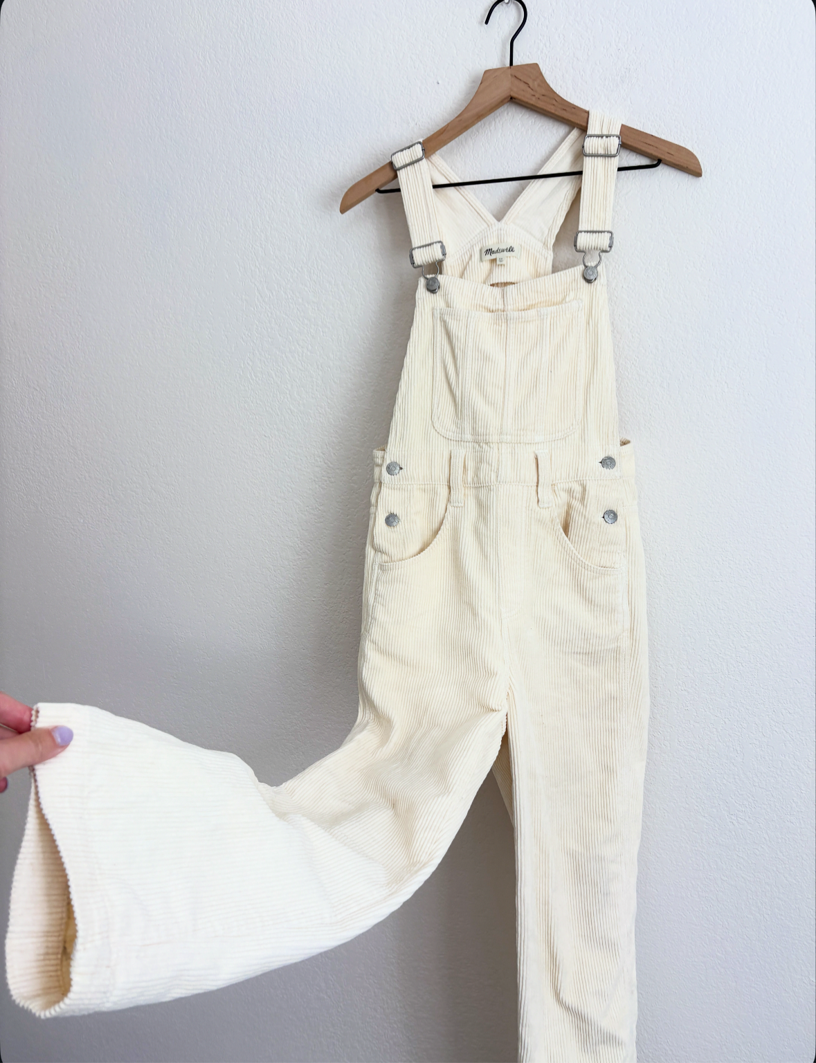 Madewell Cream Corduroy Overalls (XS)
