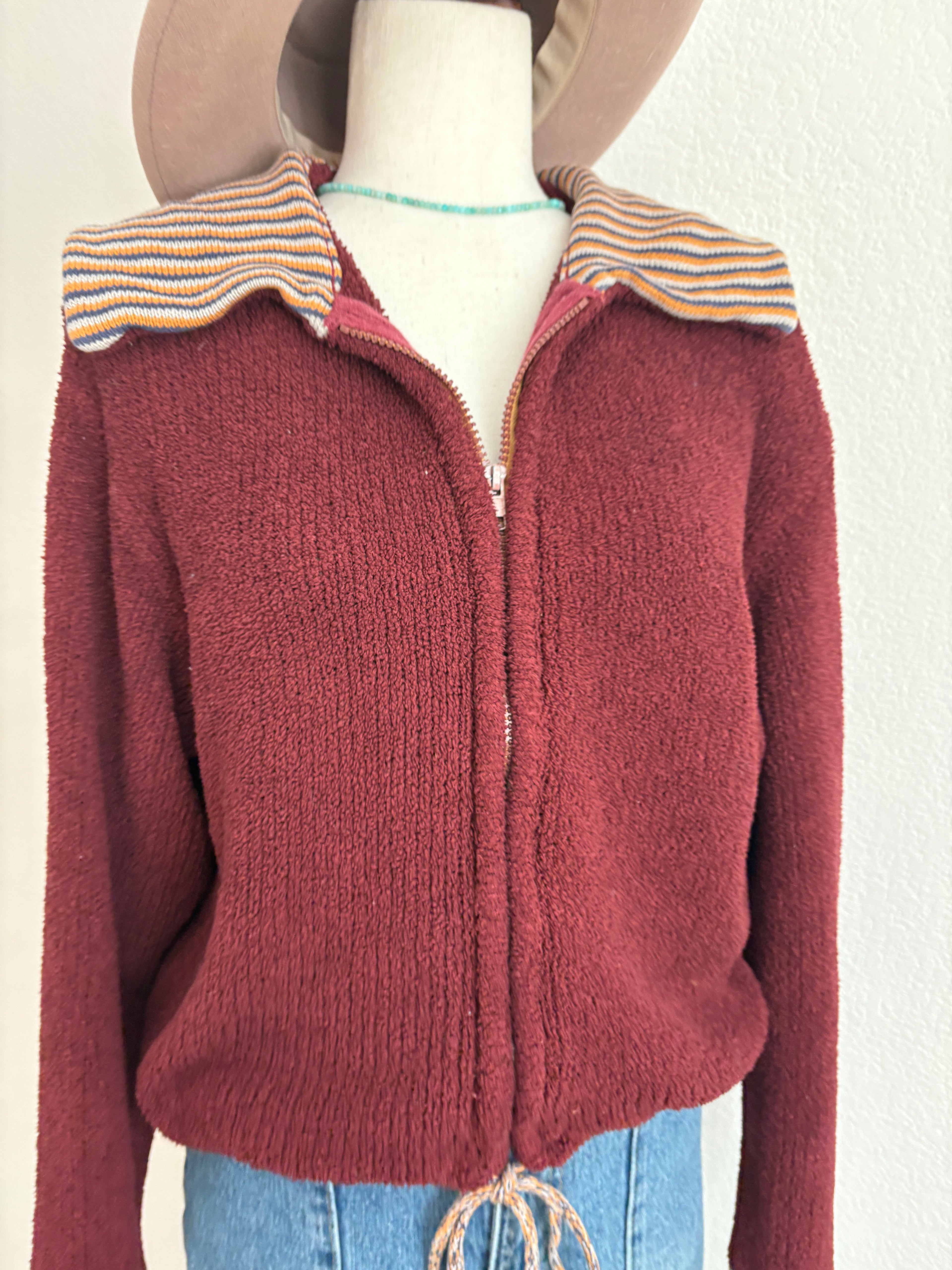 Urban Outfitters Striped Teddy Zip Up Jacket (M)