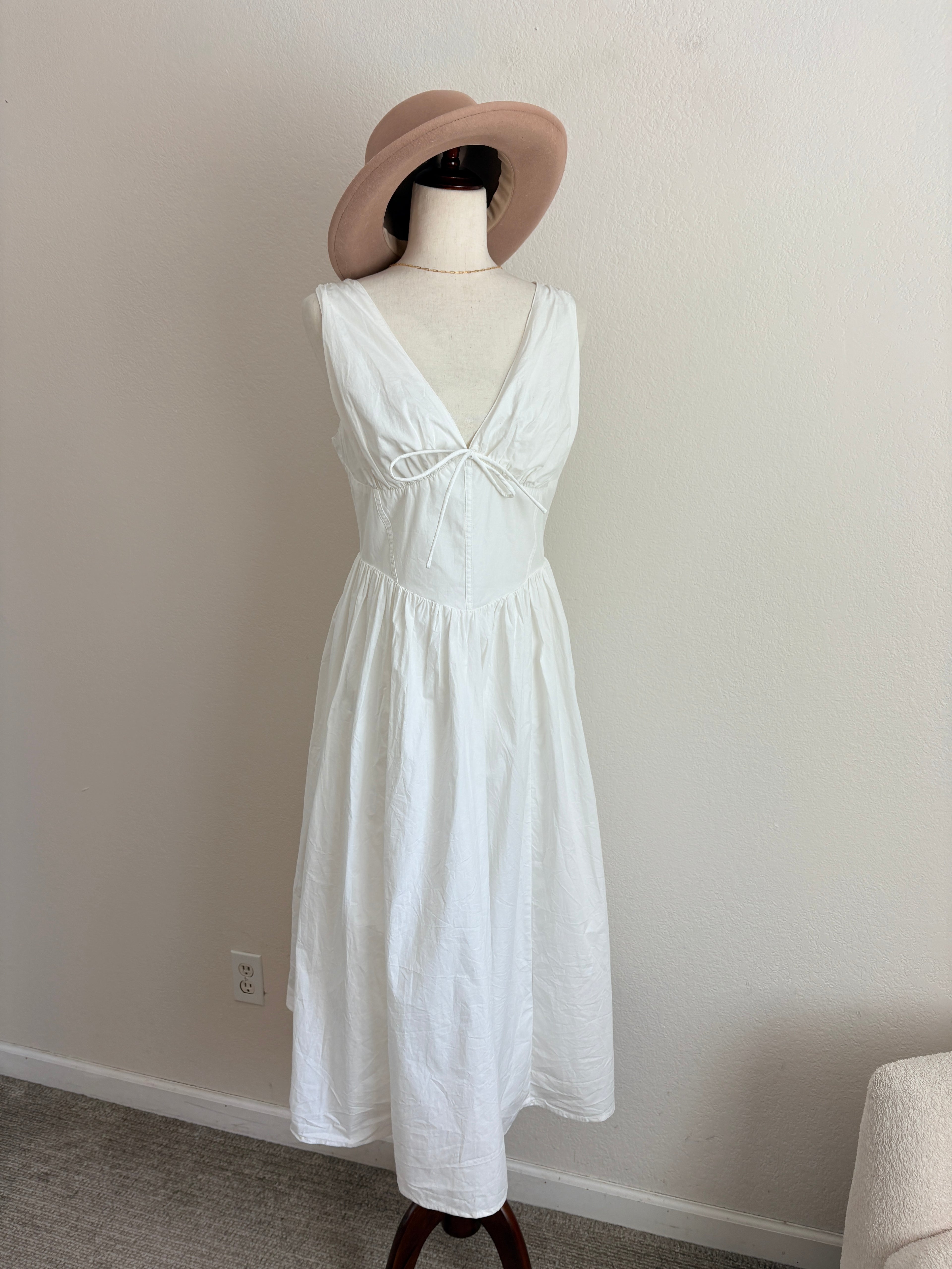 Commense White Midi Cottage Dress (L)