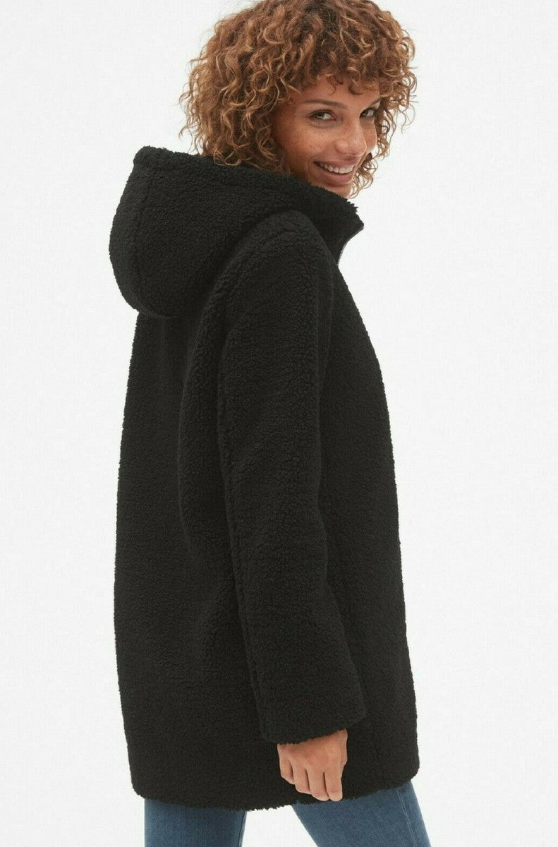 GAP Black Sherpa Hooded Coat (M)