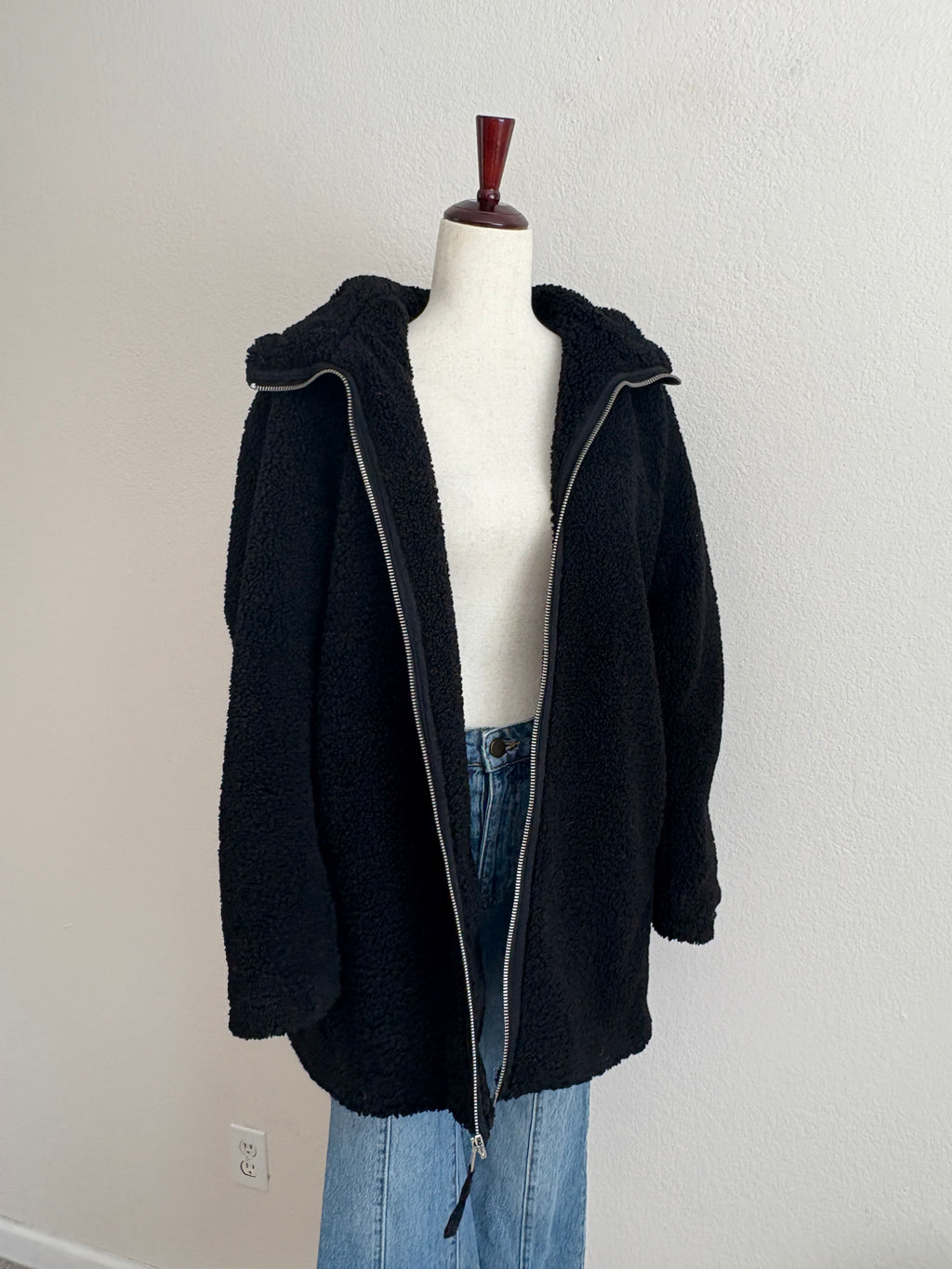 GAP Black Sherpa Hooded Coat (M)