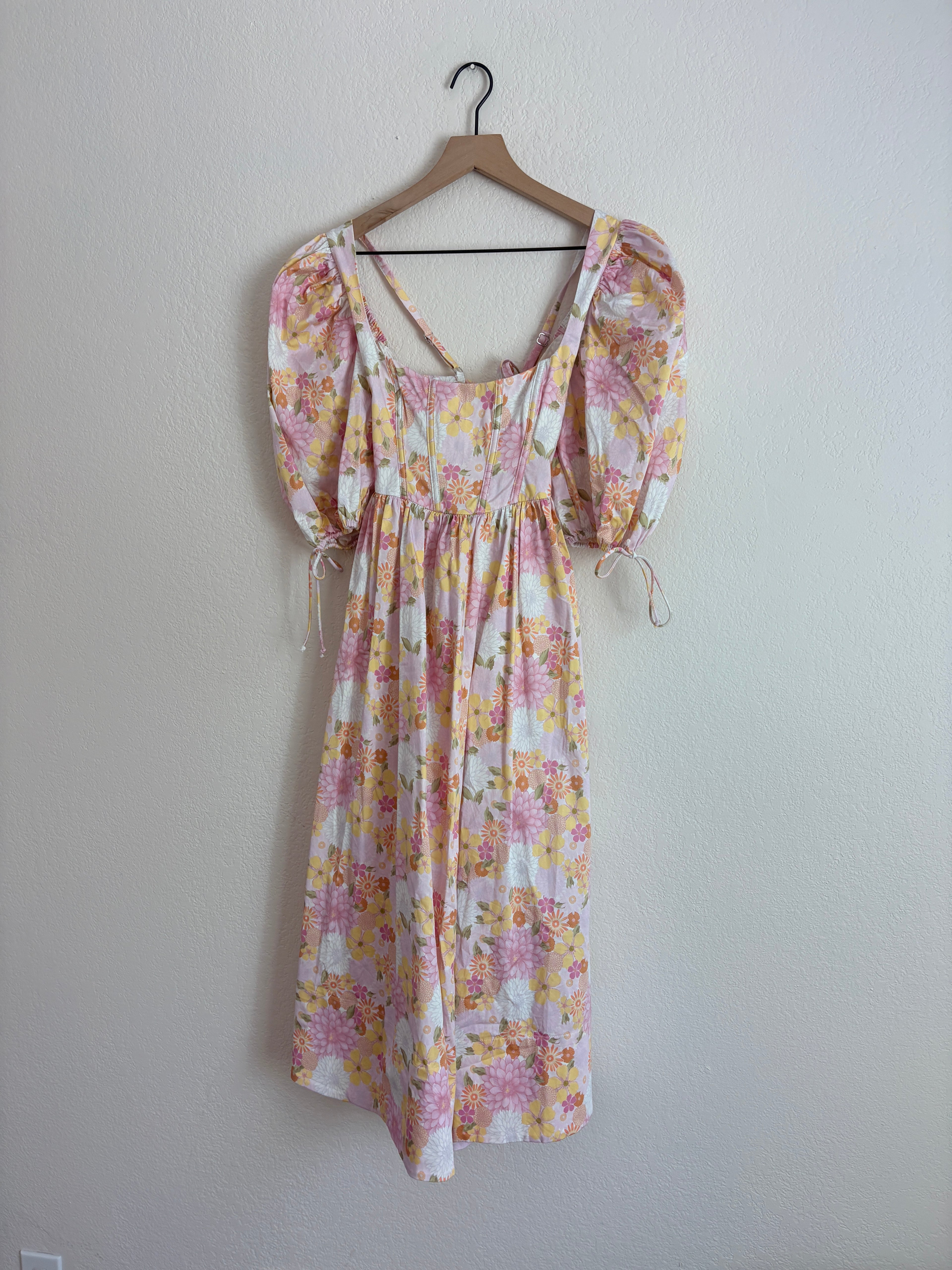 For Love and Lemons Carrie Puff Sleeve Floral Dress (S)