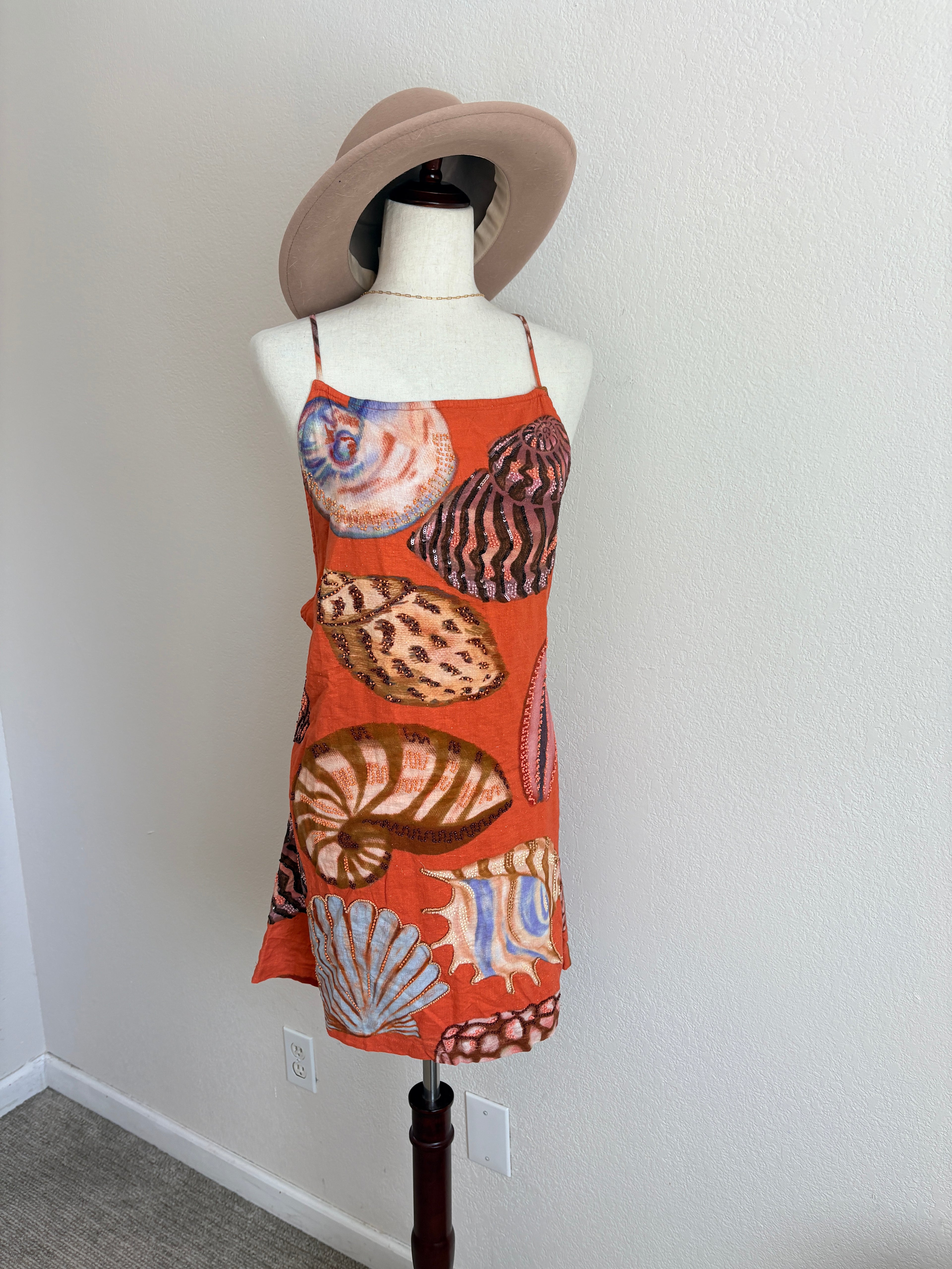 New Celandine Anthropologie Linen Blend Seashell Mini Dress (L)