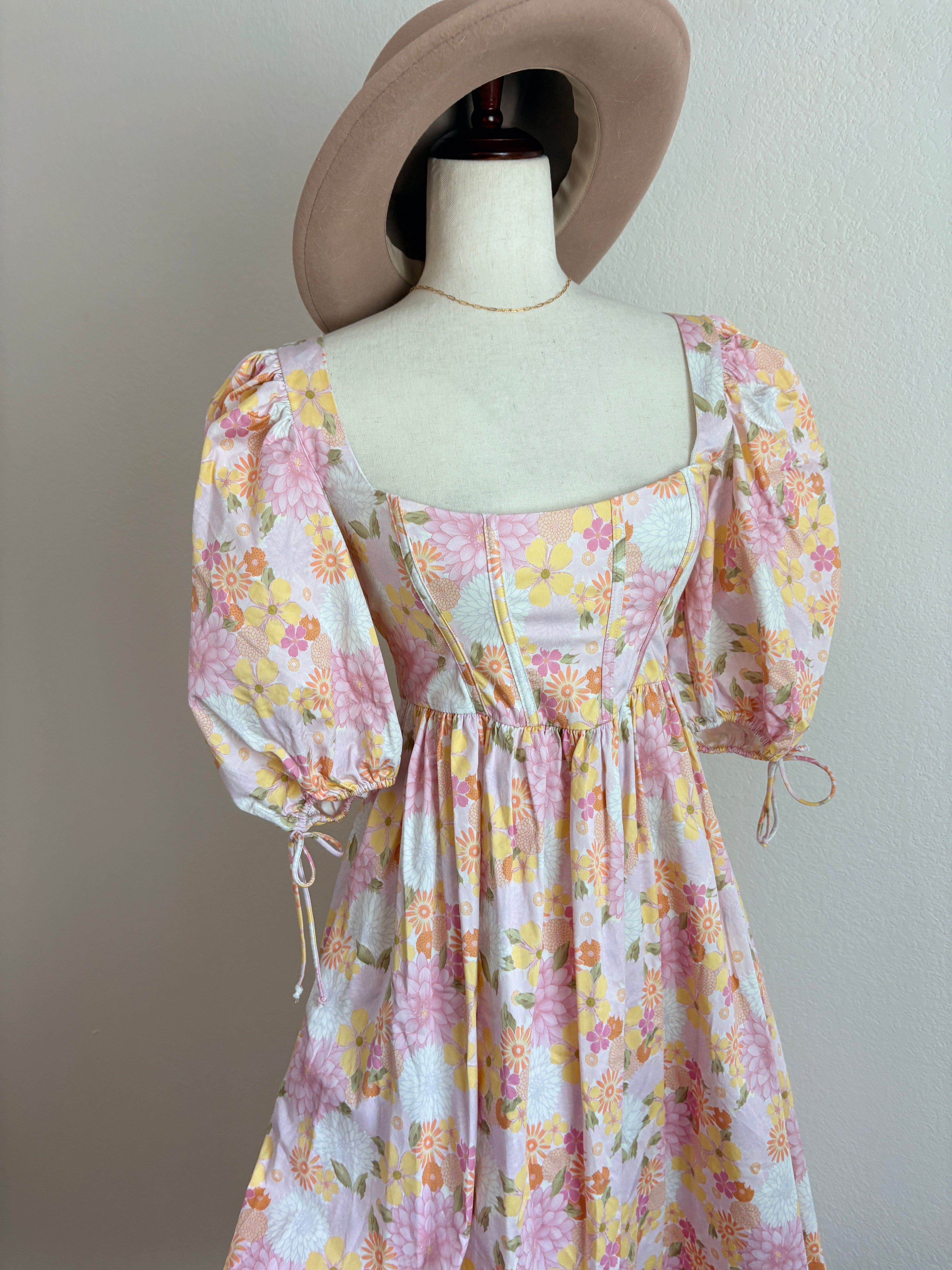 For Love and Lemons Carrie Puff Sleeve Floral Dress (S)