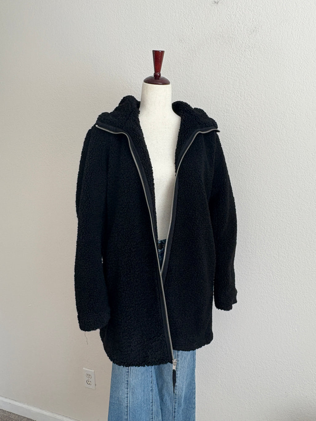 GAP Black Sherpa Hooded Coat (M)