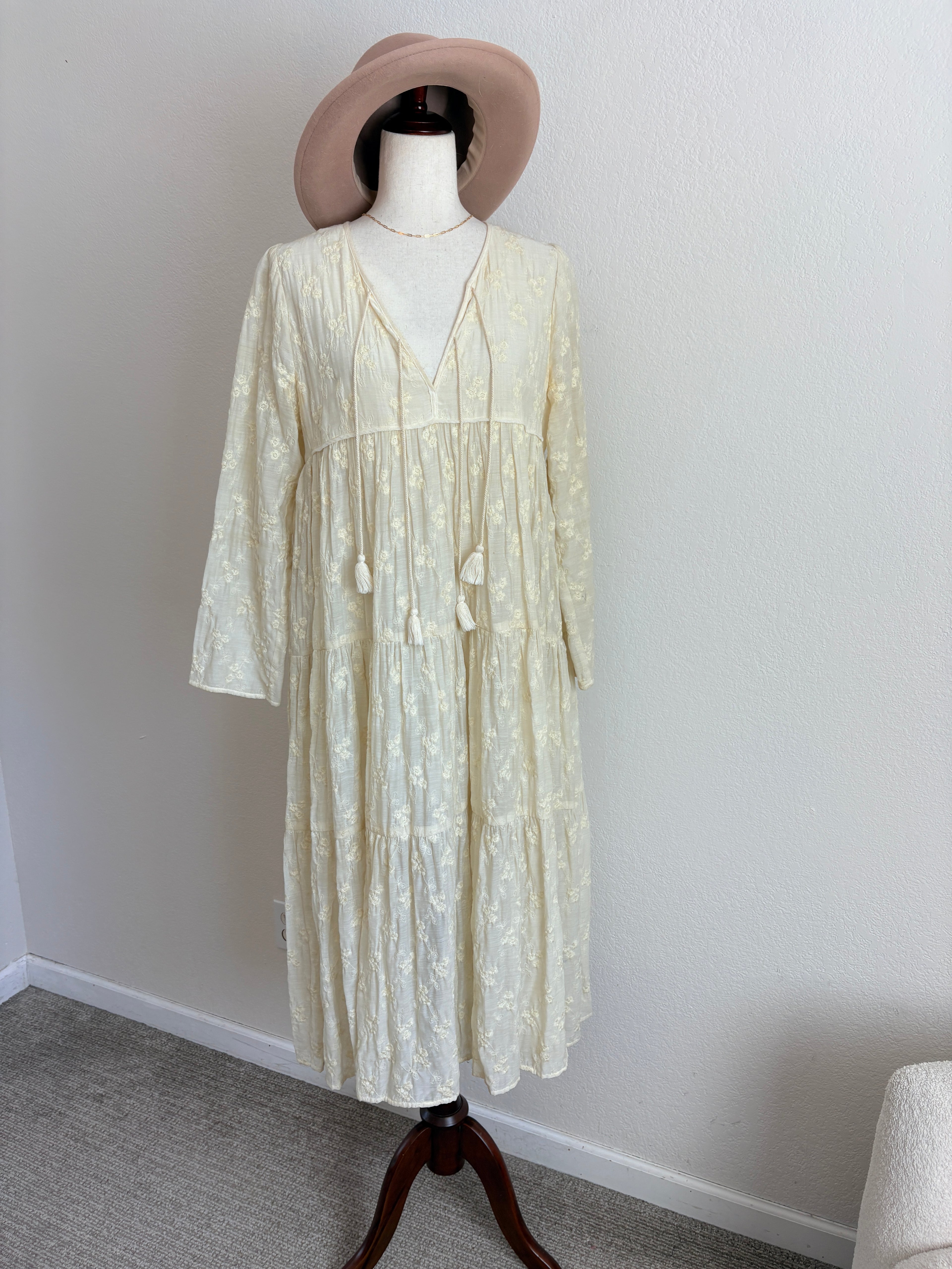 Christy Dawn Paloma Cream Embroidered Dress