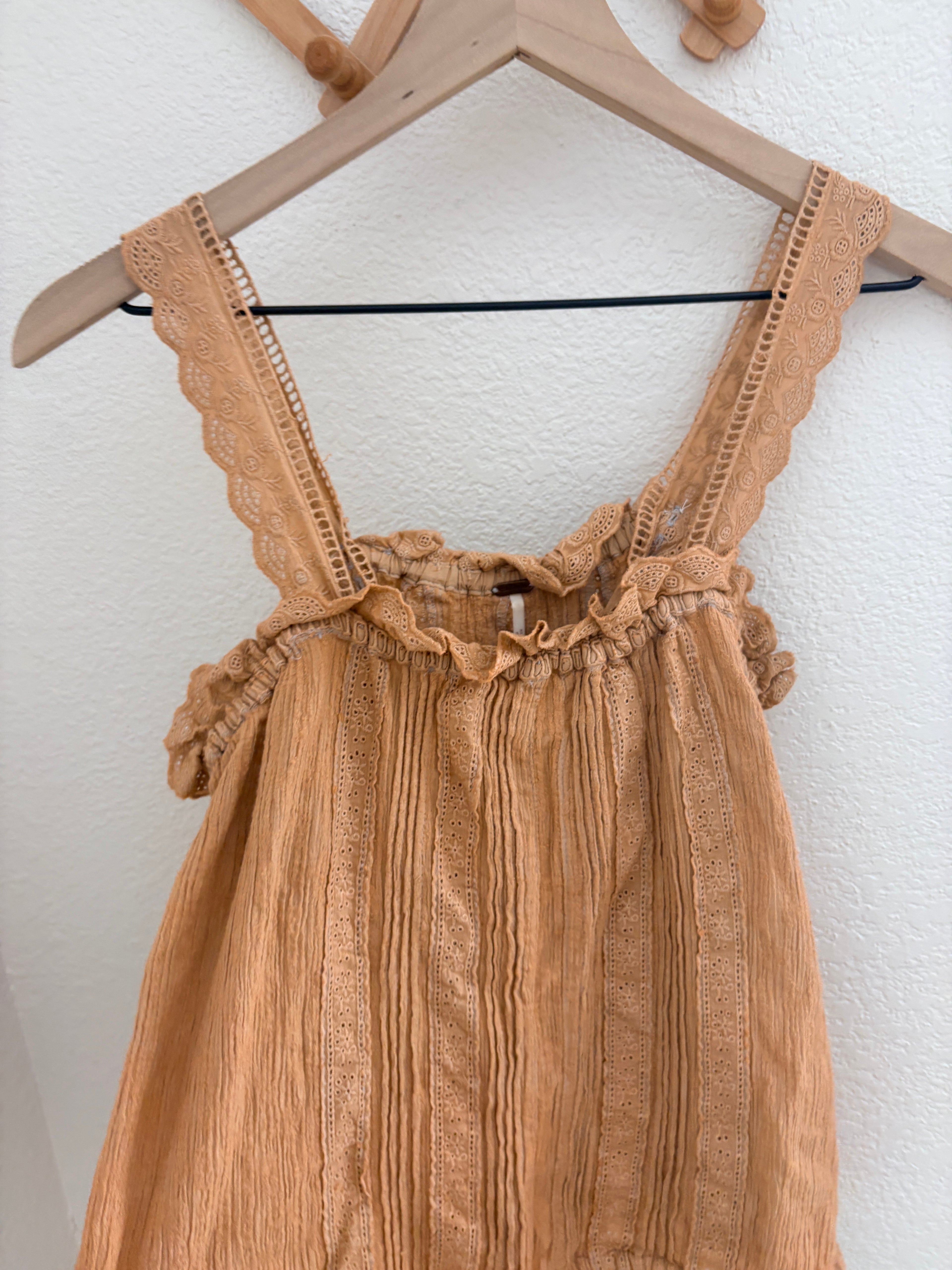 Free People Because of You Cotton Linen Embroidered Tank (S)