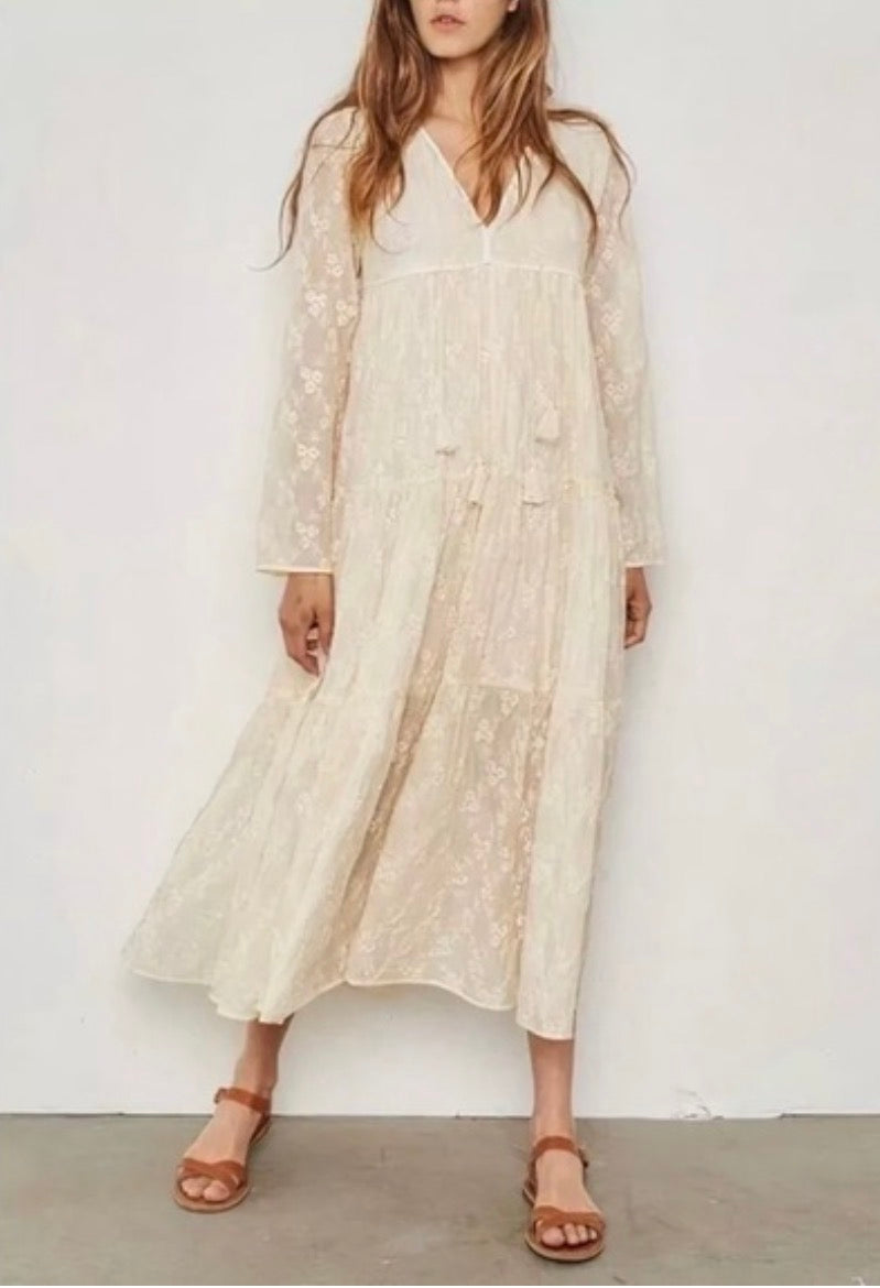 Christy Dawn Paloma Cream Embroidered Dress