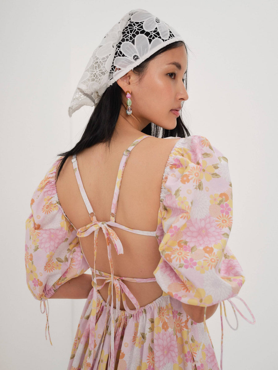 For Love and Lemons Carrie Puff Sleeve Floral Dress (S)