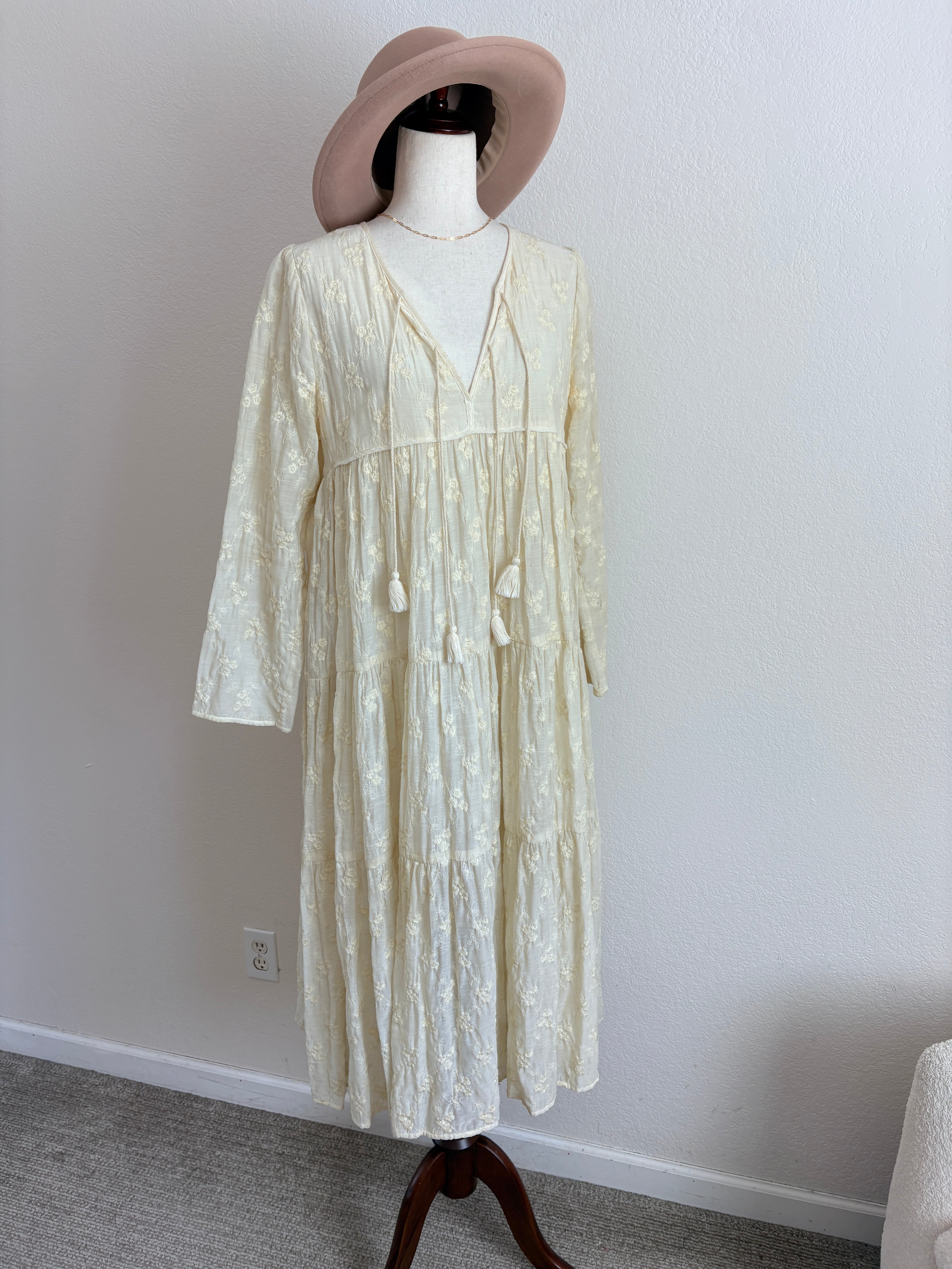 Christy Dawn Paloma Cream Embroidered Dress