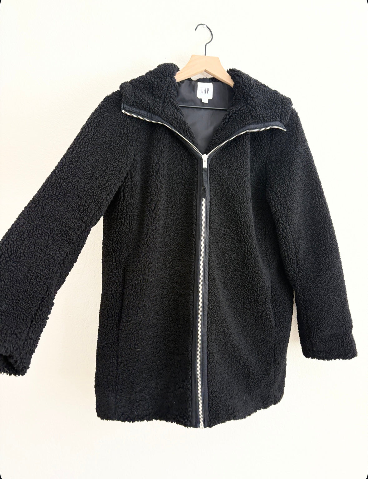 GAP Black Sherpa Hooded Coat (M)