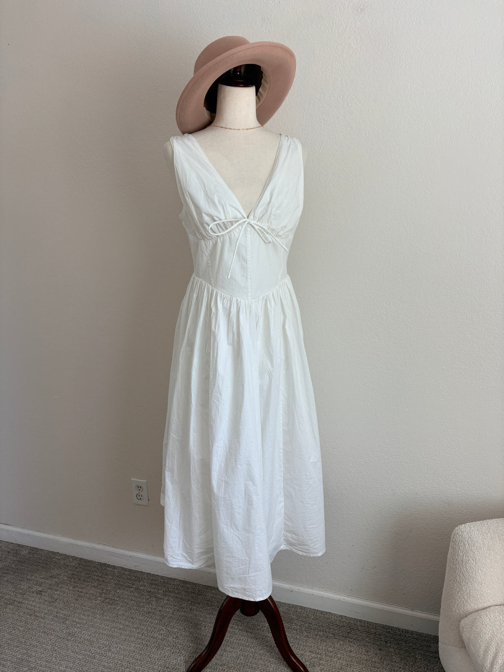Commense White Midi Cottage Dress (L)