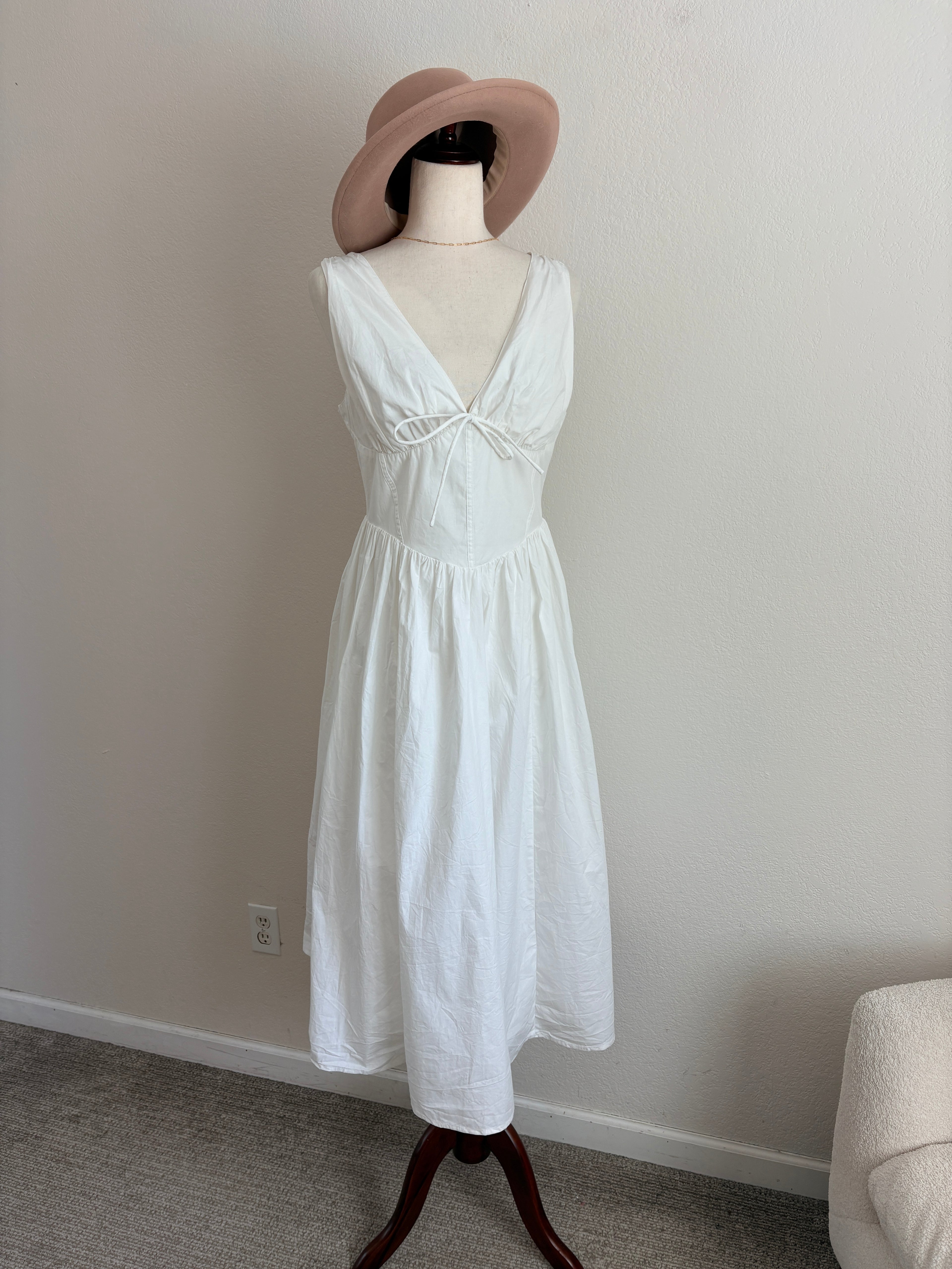 Commense White Midi Cottage Dress (L)