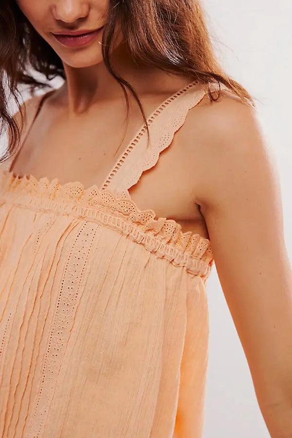Free People Because of You Cotton Linen Embroidered Tank (S)