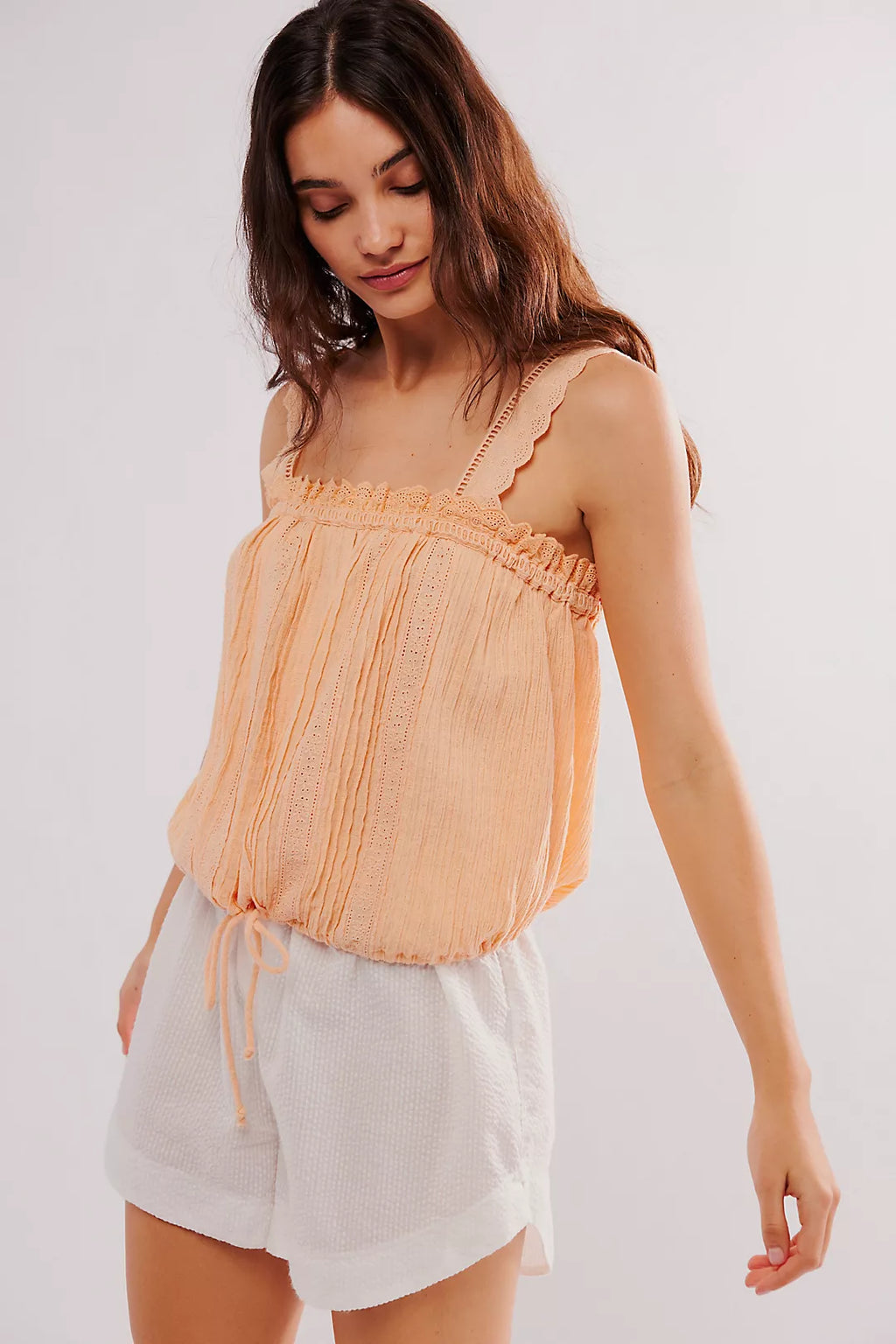 Free People Because of You Cotton Linen Embroidered Tank (S)