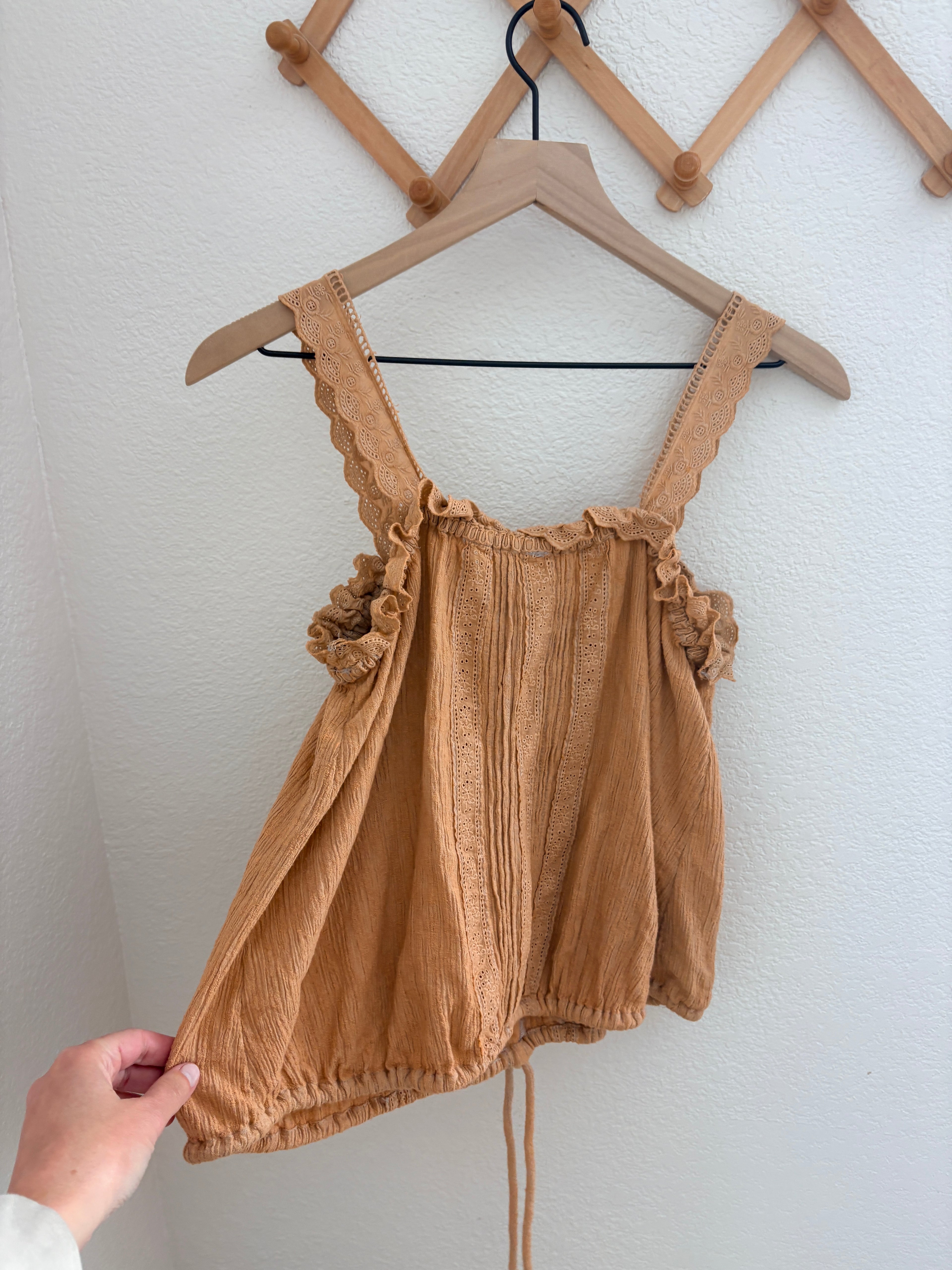 Free People Because of You Cotton Linen Embroidered Tank (S)