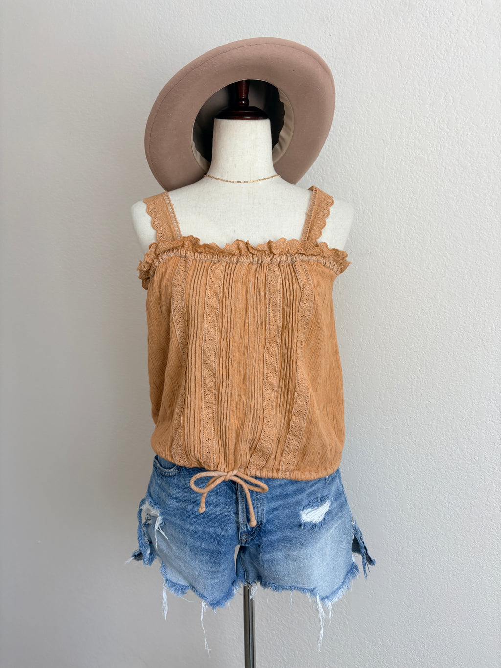 Free People Because of You Cotton Linen Embroidered Tank (S)