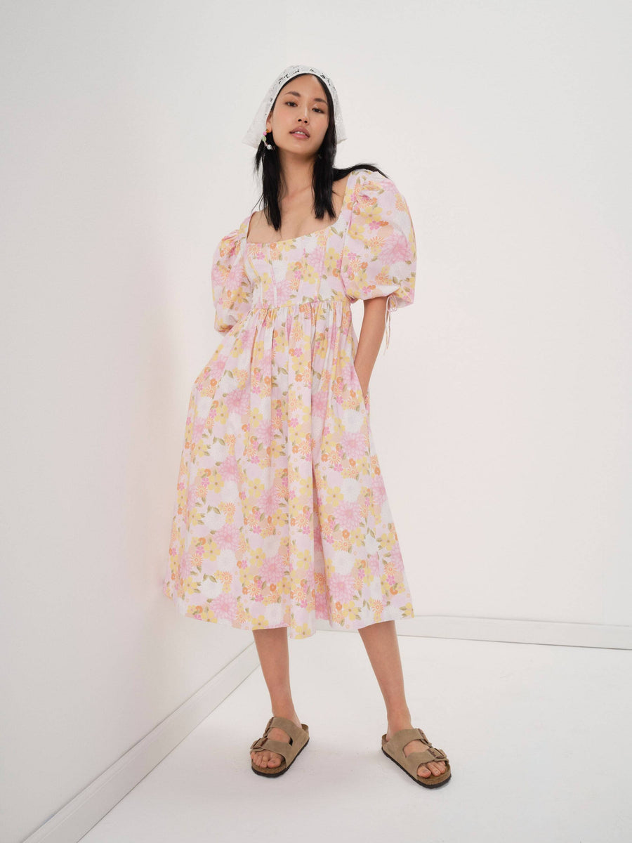 For Love and Lemons Carrie Puff Sleeve Floral Dress (S)