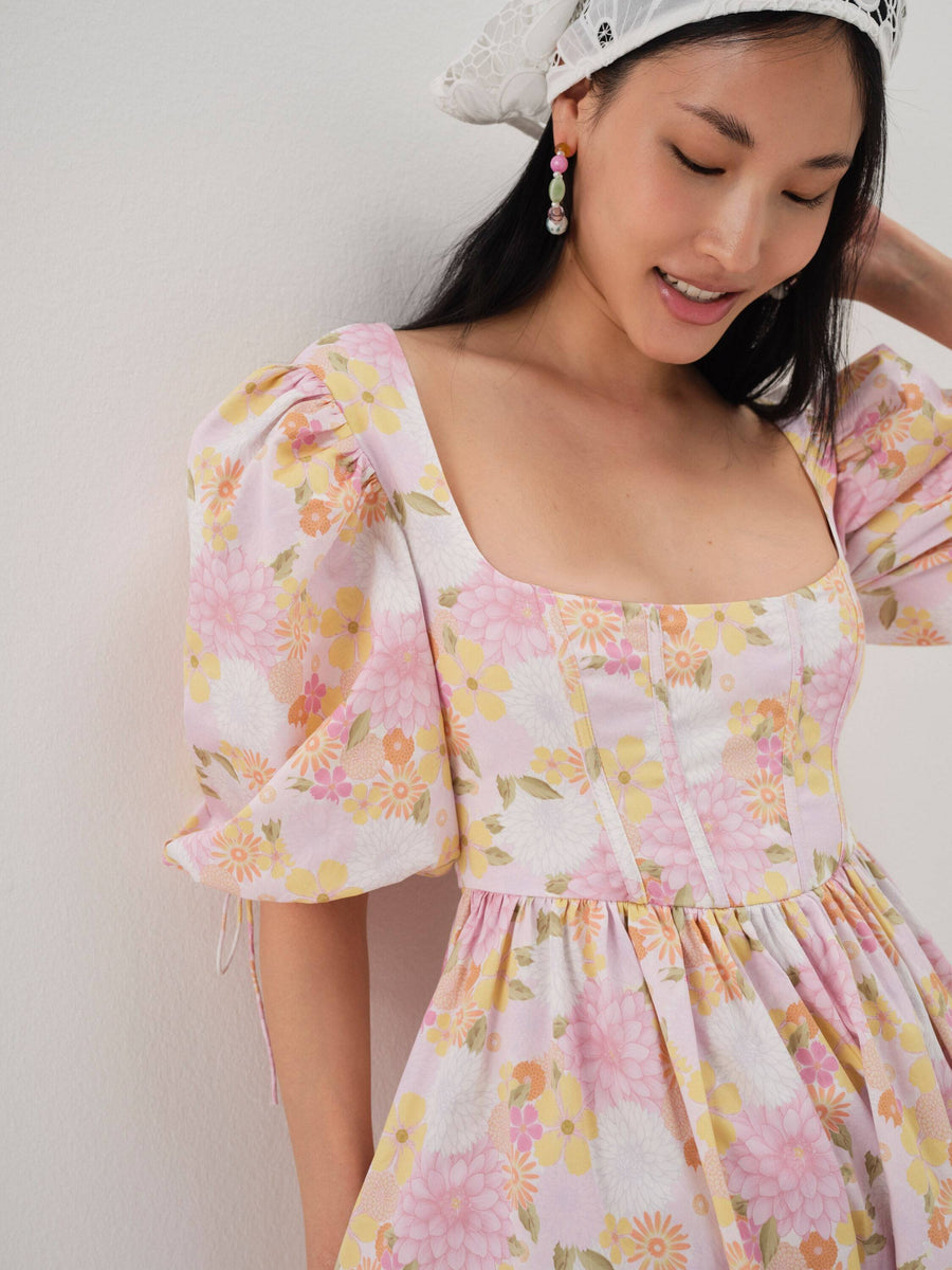 For Love and Lemons Carrie Puff Sleeve Floral Dress (S)
