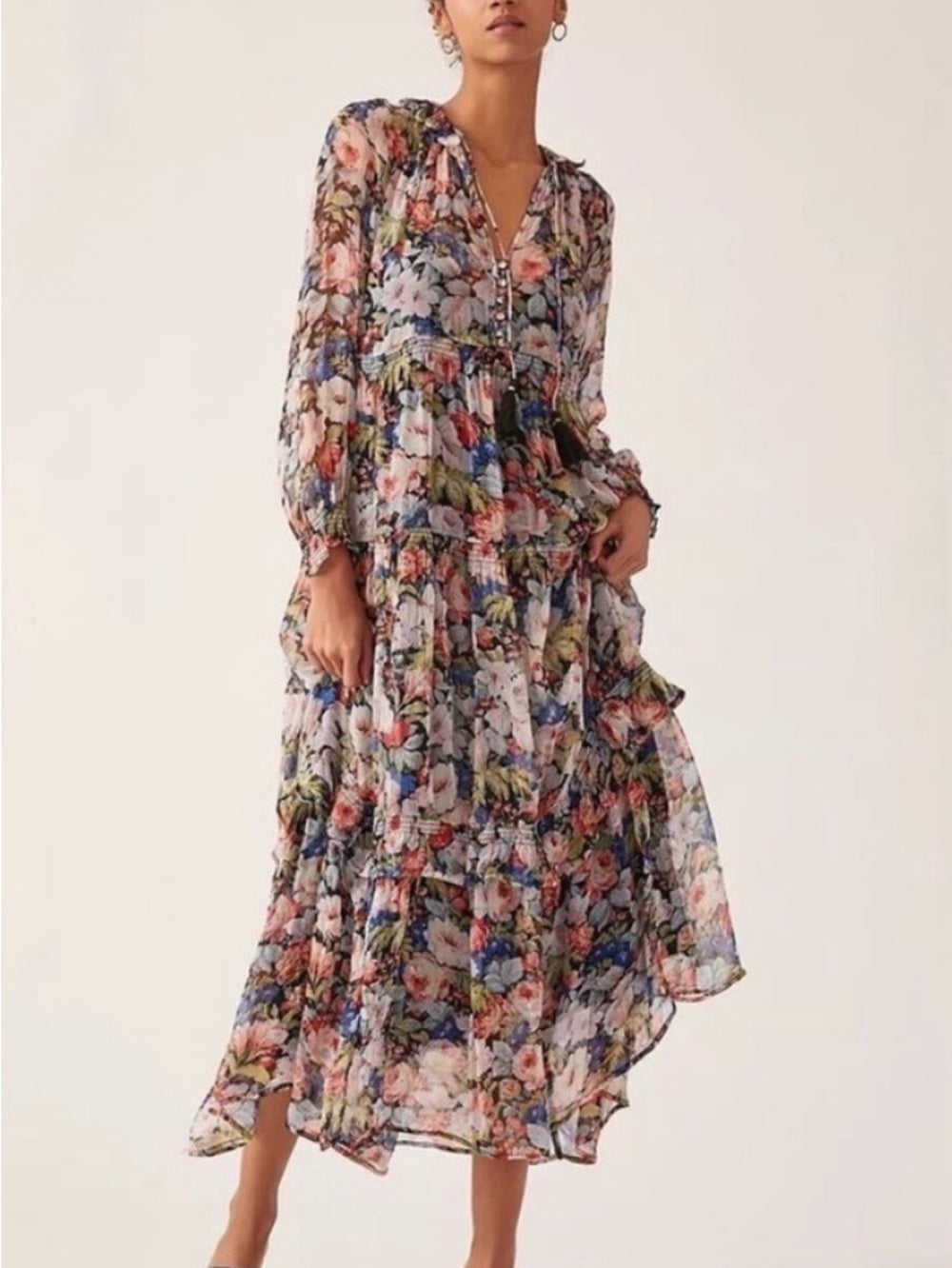 Anthropologie The Marais Printed Chiffon Maxi Dress (XS)