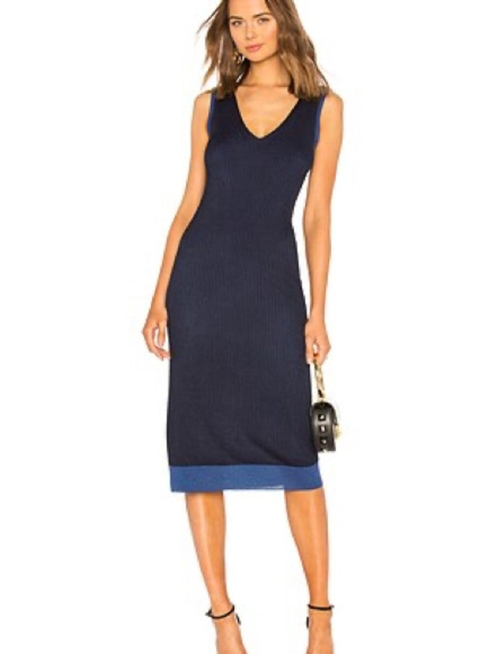 Rag & Bone Cora Ribbed Midi Dress in Navy Blue (M)