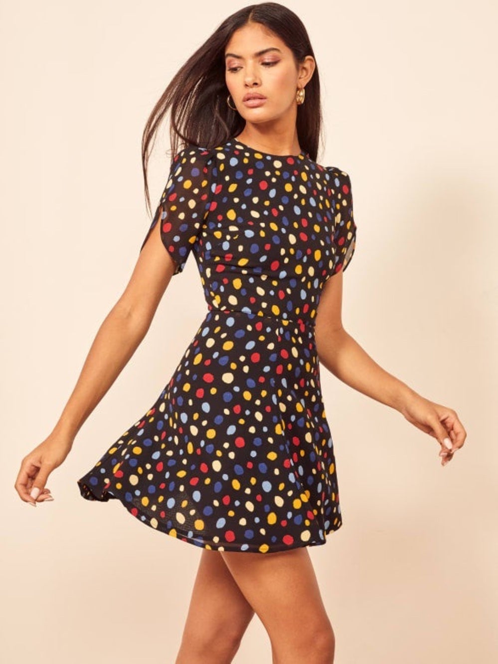 Reformation Violette Dress Polka Dot Mini Dress (4)