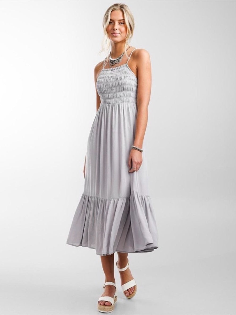 Z Supply Lavender Ash Smocked Maxi Dress (M)