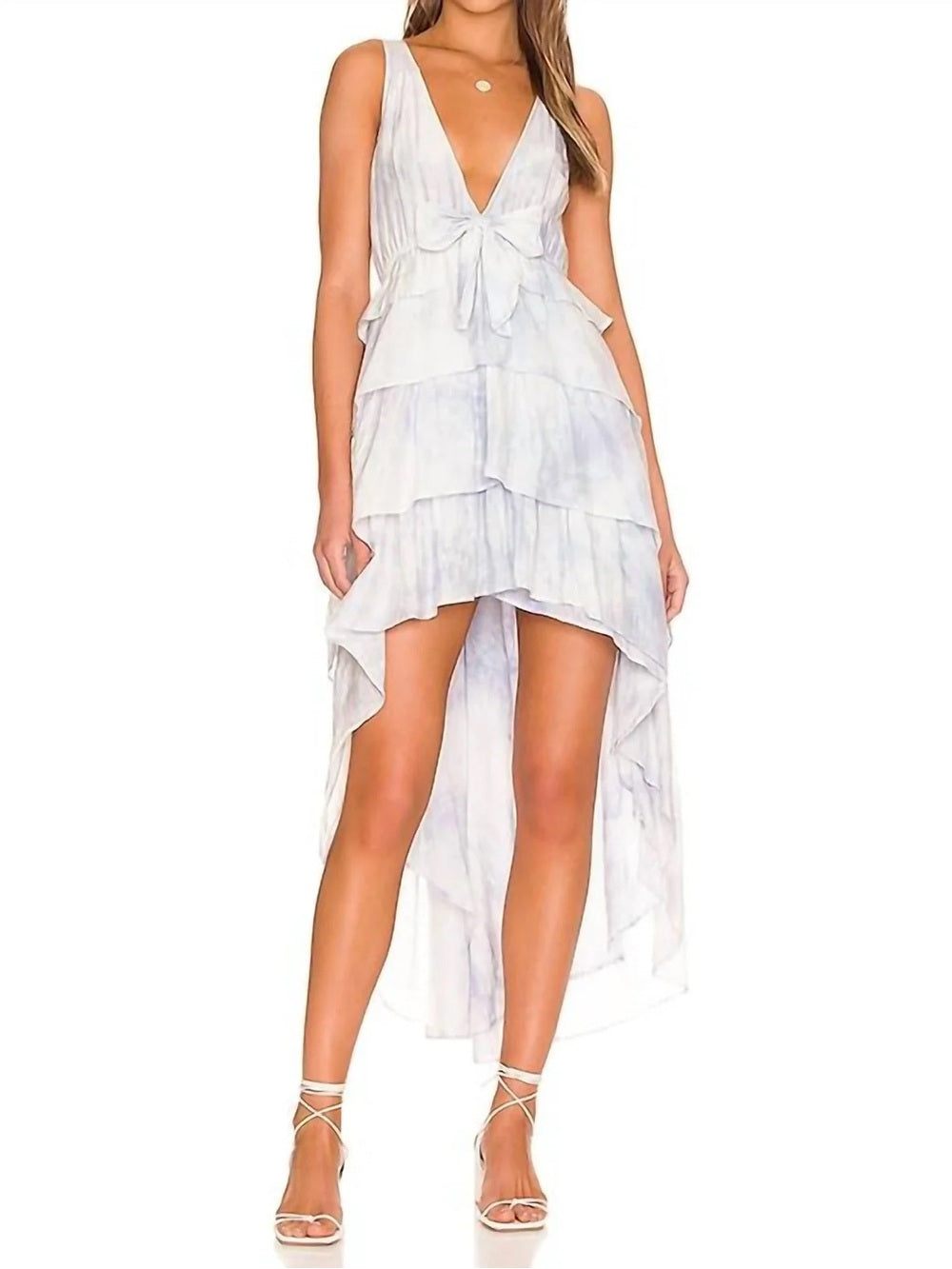 NWT LoveShackFancy RisleyPale Blue Tiered High-Low Cotton Silk Ruffle Dress (XXS)