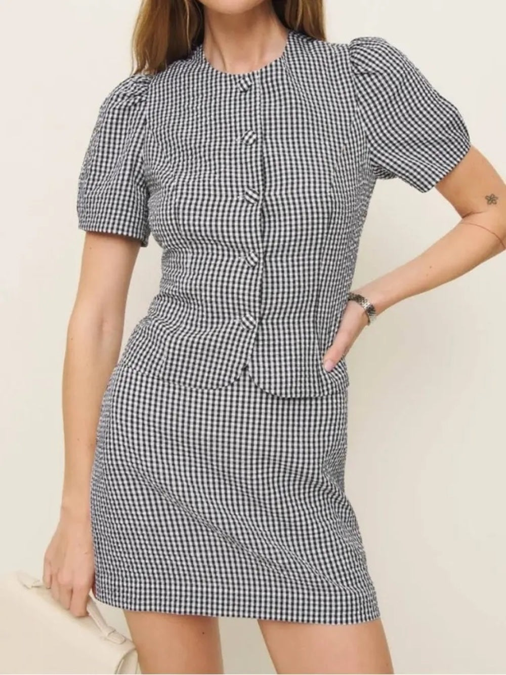 NWT Reformation Gingham Two Piece Set Black & White Check (6)