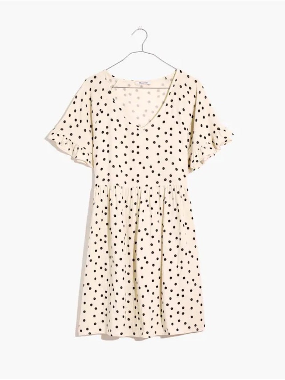 Madewell Lightspun Ruffle-Sleeve Babydoll Dress in Polka Dot Toss (XXS)