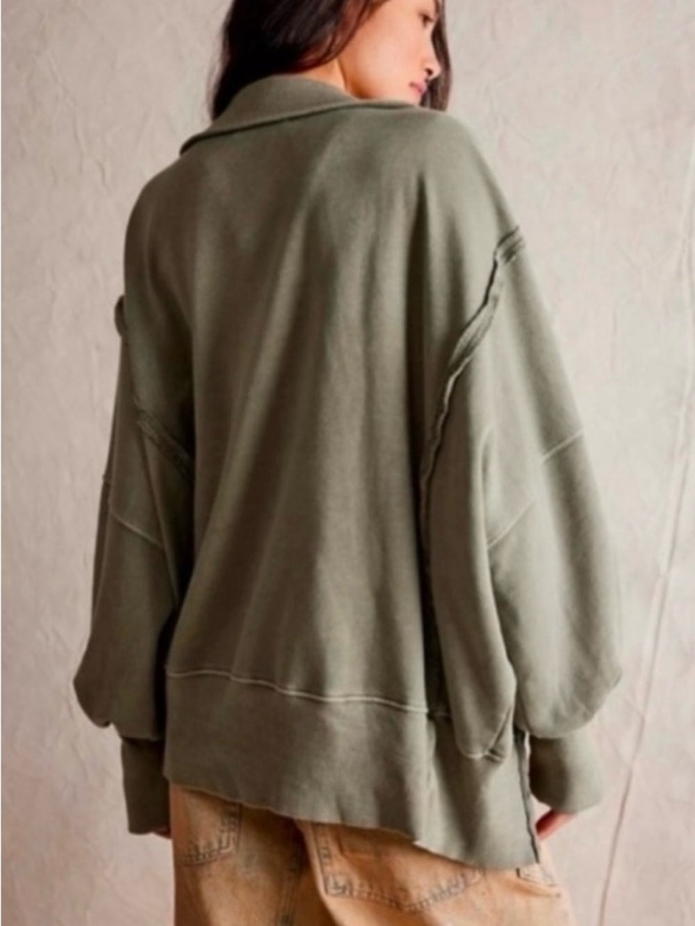 Free People Camden Green Henley Sweatshirt in Laurel Oak (M)