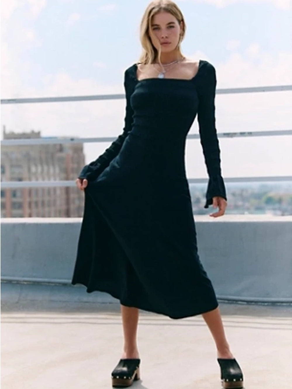 NWT Free People Kiera Midi Dress in Black (L)