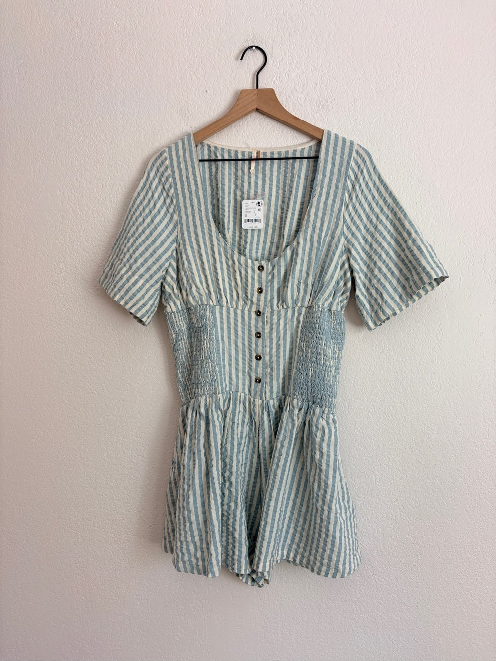NWT Free People Gingham Willow Button Romper Coastal in Lighthouse Combo Blue (M)