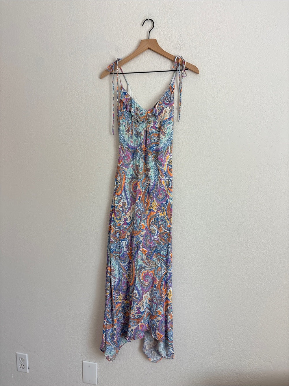 Anthropologie Paisley Boho Colorful Tie Shoulder Midi Dress (S)