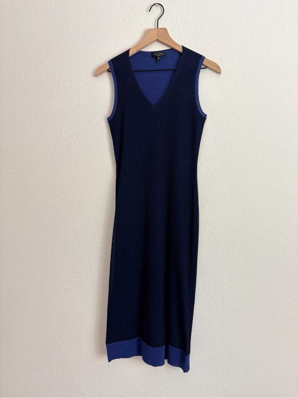 Rag & Bone Cora Ribbed Midi Dress in Navy Blue (M)