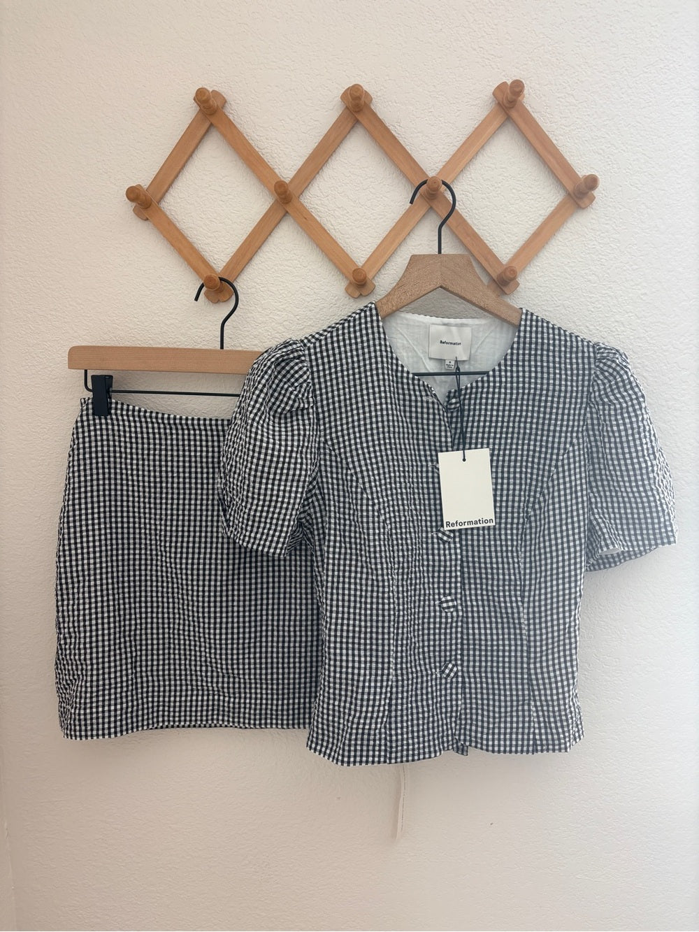 NWT Reformation Gingham Two Piece Set Black & White Check (6)