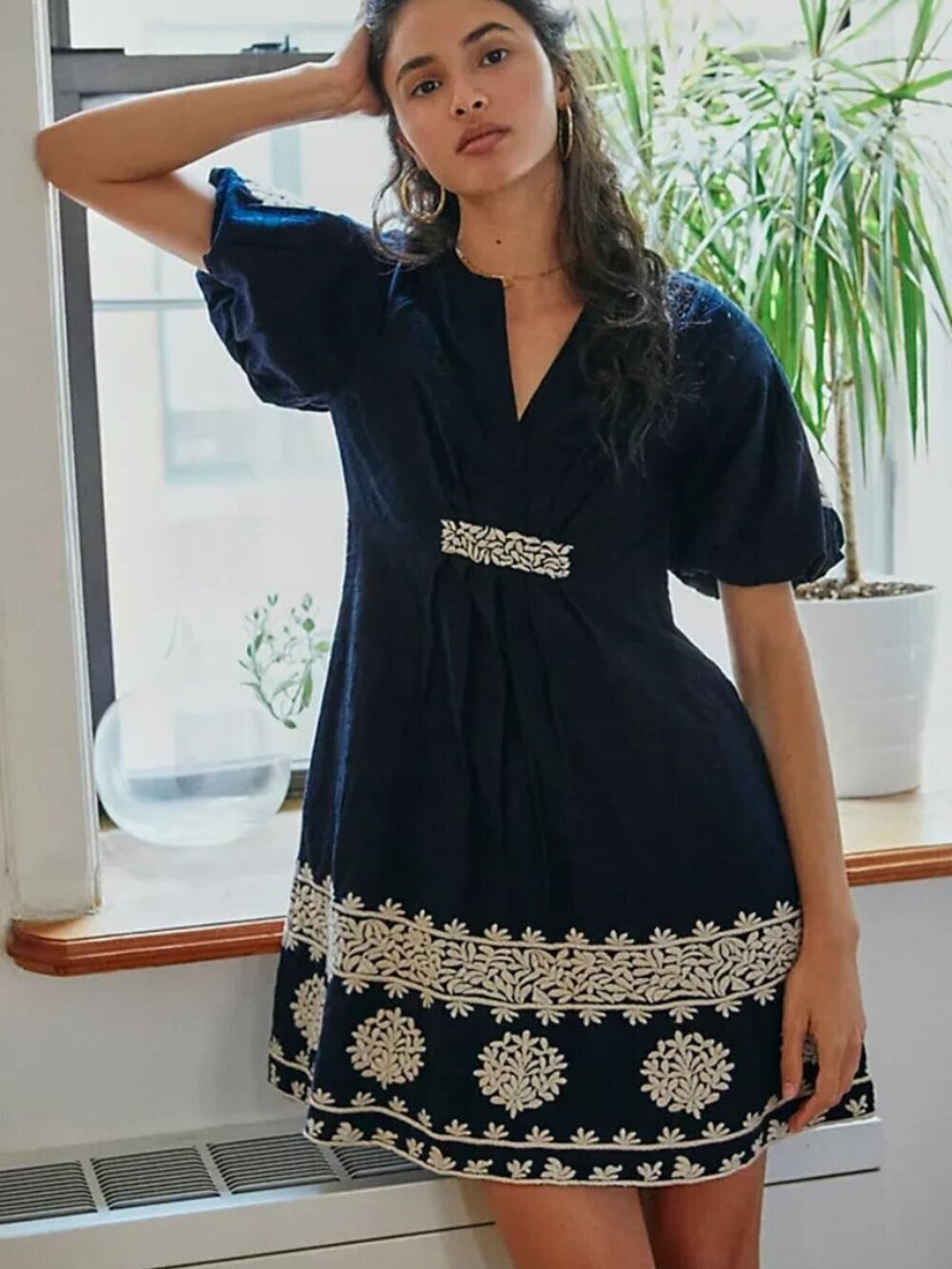 Anthropologie Provence Embroidered Puff Sleeve Mini Dress (8)