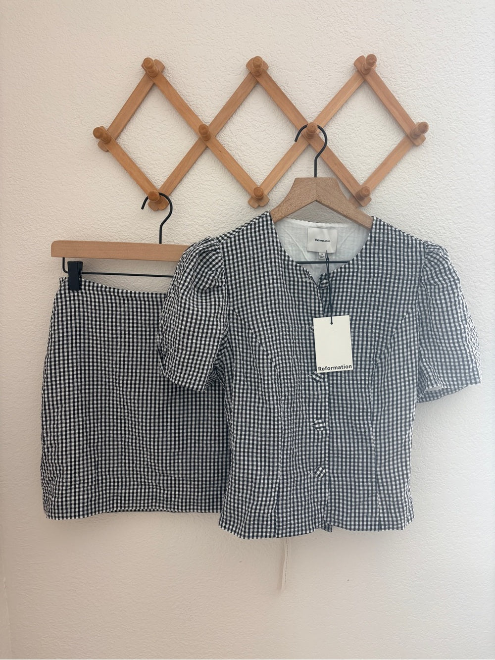 NWT Reformation Gingham Two Piece Set Black & White Check (6)