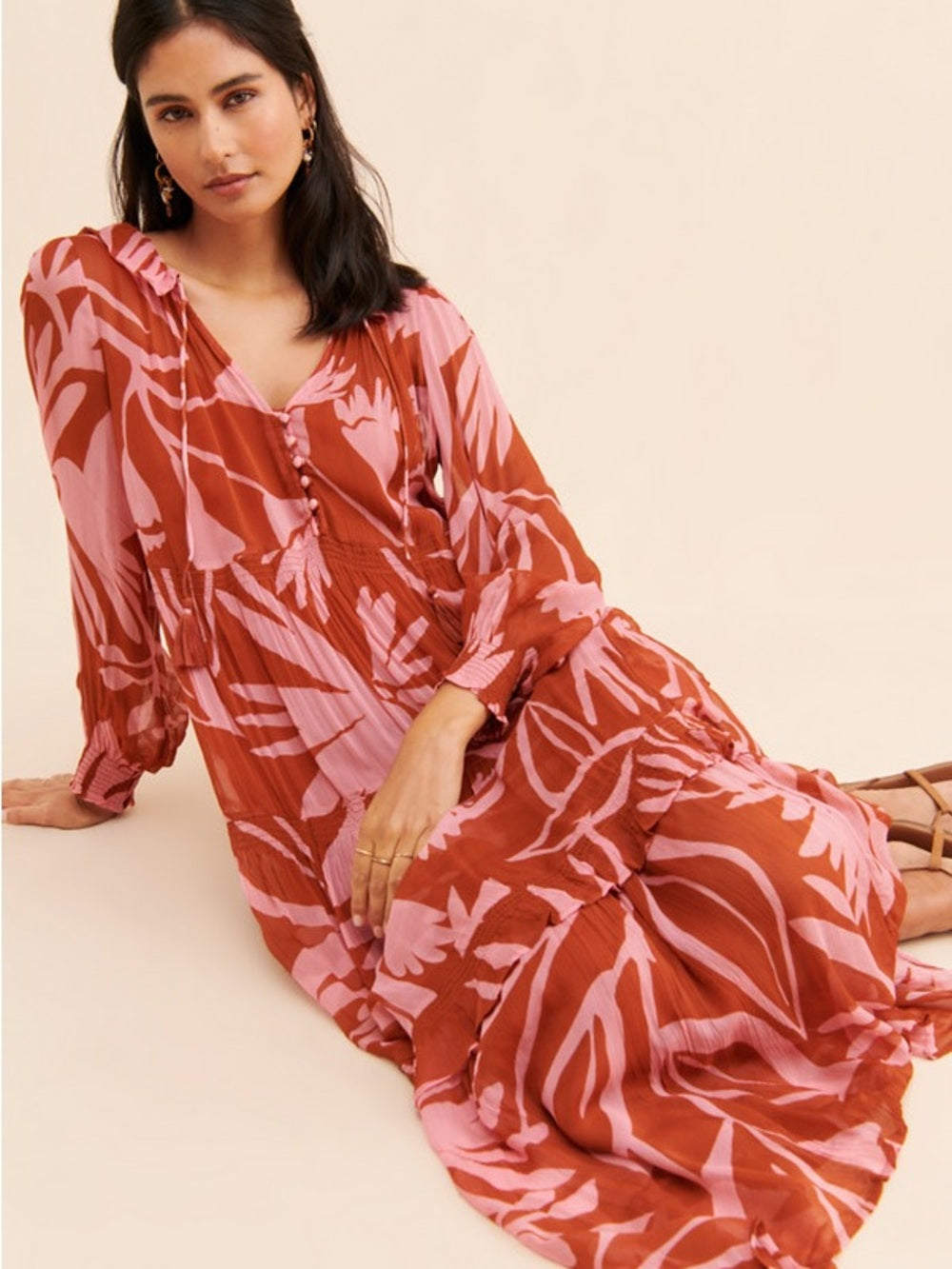 Anthropologie Marais Chiffon Floral Printed Maxi Dress (XS)