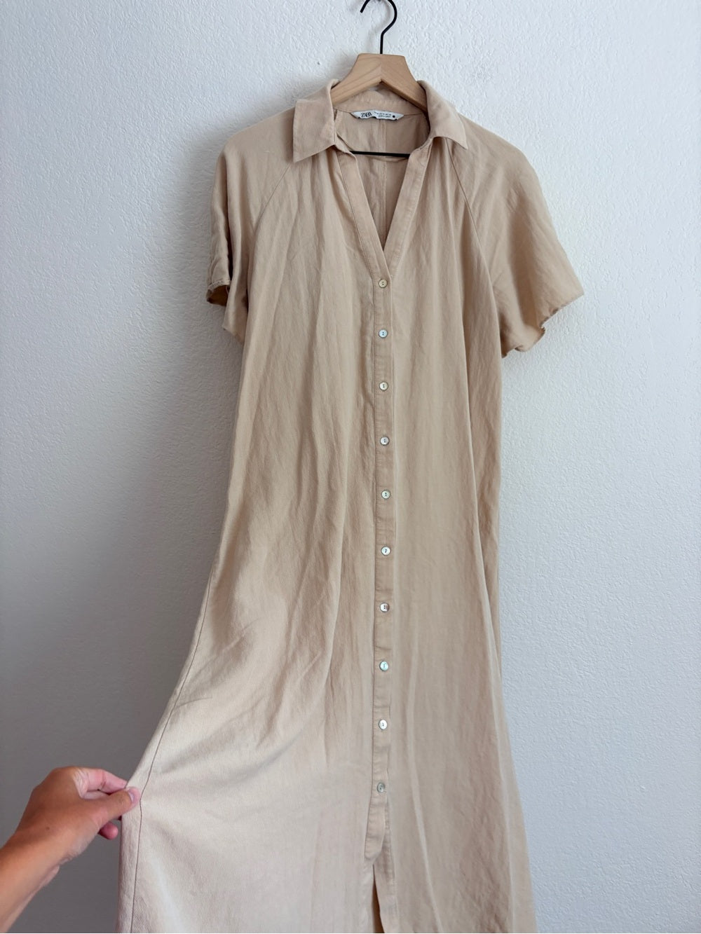 Zara Cream Button-Front Midi Shirt Dress (M)