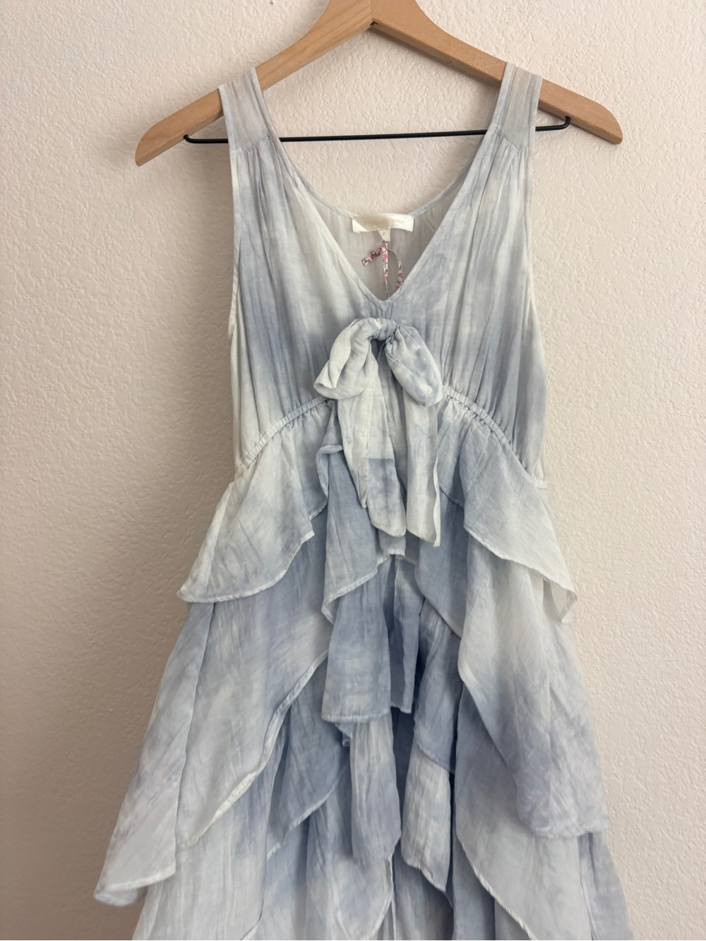 NWT LoveShackFancy RisleyPale Blue Tiered High-Low Cotton Silk Ruffle Dress (XXS)