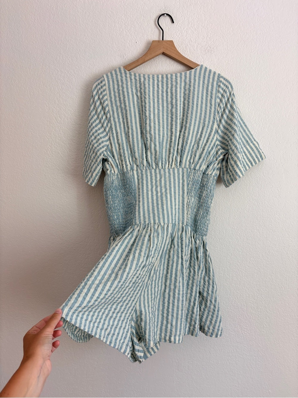 NWT Free People Gingham Willow Button Romper Coastal in Lighthouse Combo Blue (M)