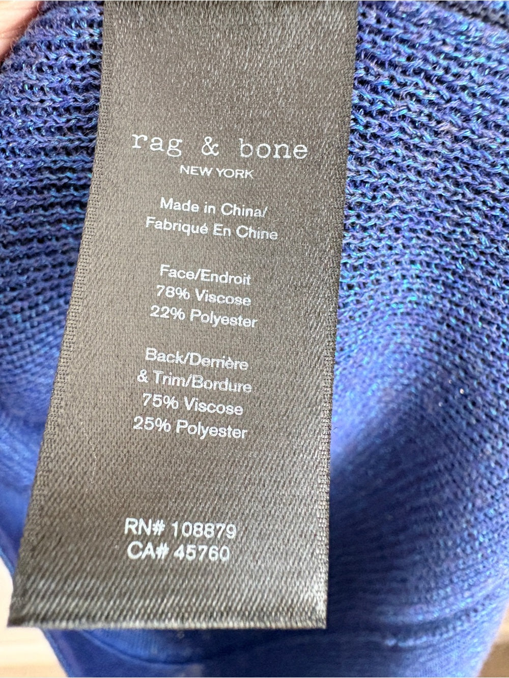 Rag & Bone Cora Ribbed Midi Dress in Navy Blue (M)